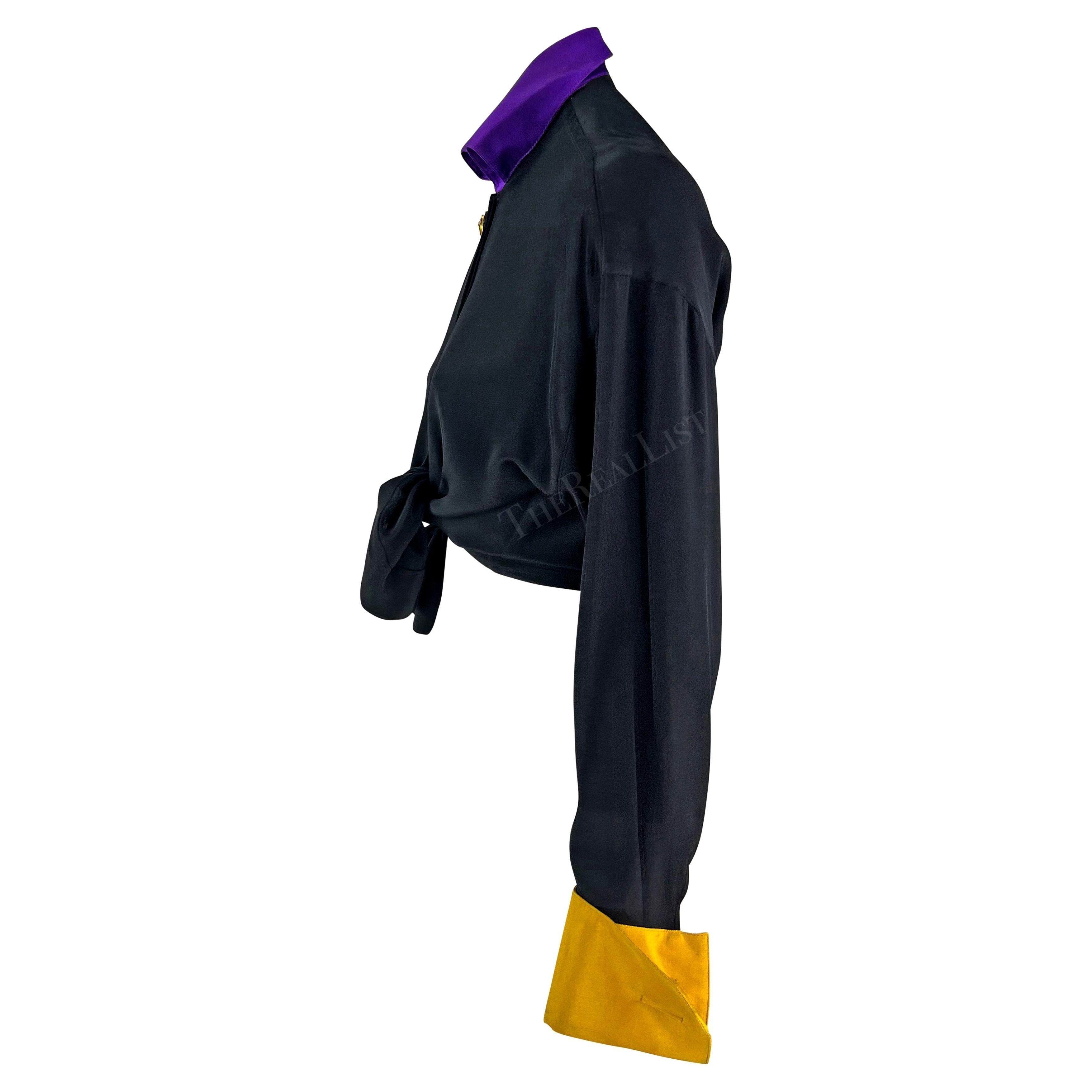 F/W 1991 Gianni Versace Black Silk Color Block Runway Button Down Top For Sale 1