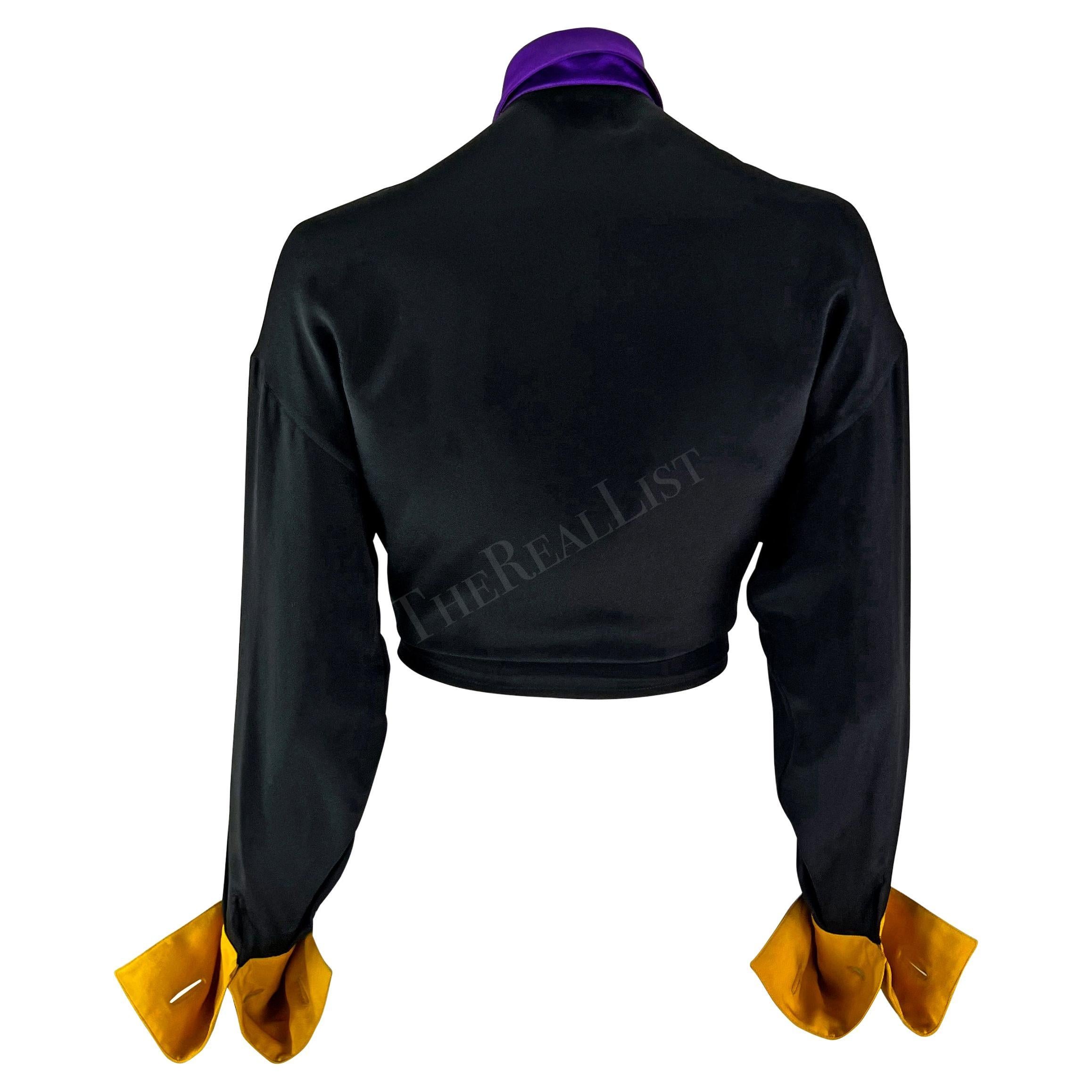 F/W 1991 Gianni Versace Black Silk Color Block Runway Button Down Top For Sale 2
