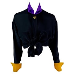 Vintage F/W 1991 Gianni Versace Black Silk Color Block Runway Button Down Top
