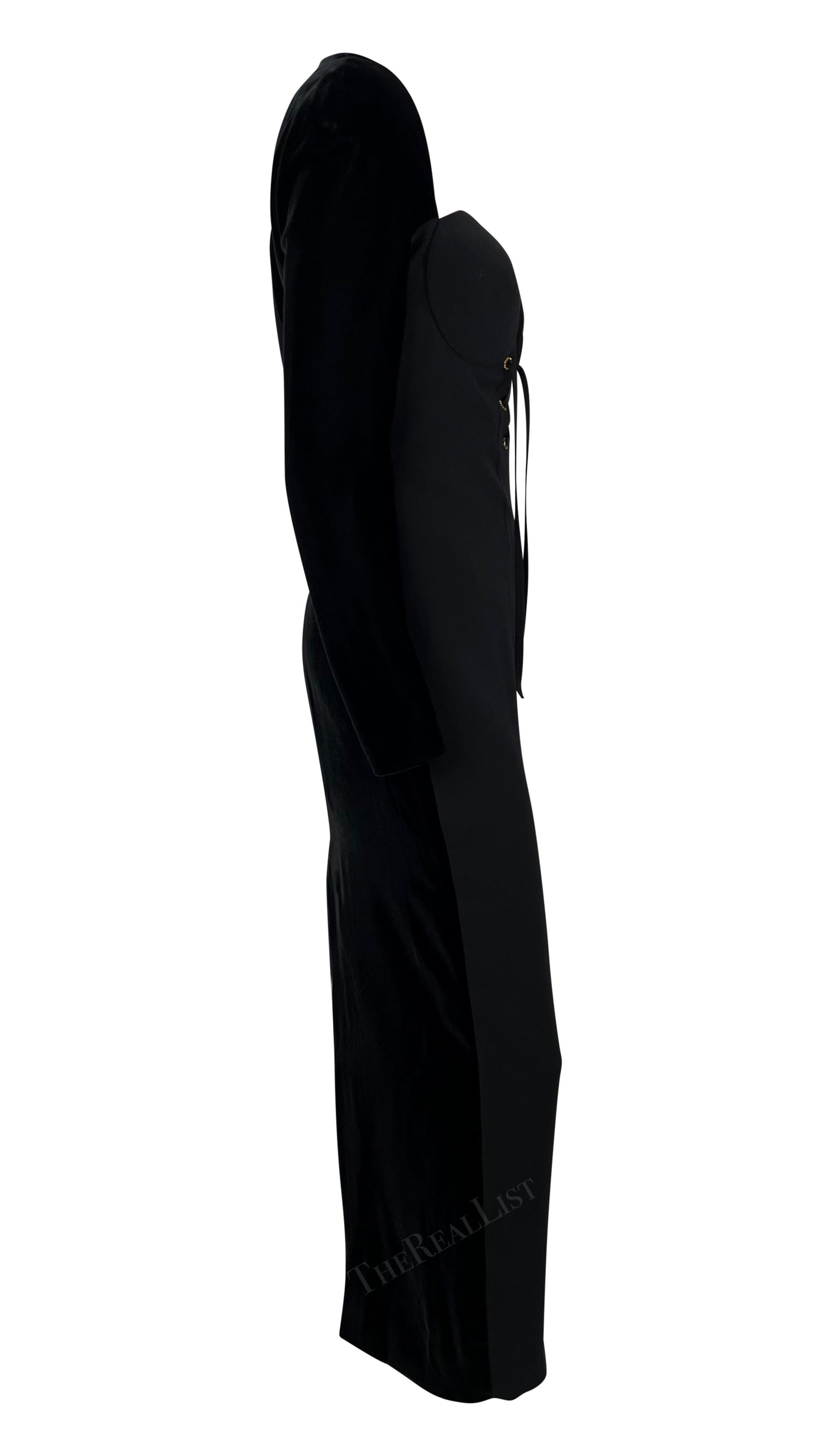 F/W 1991 Gianni Versace Black Velvet Plunging Neckline Runway Dress 6