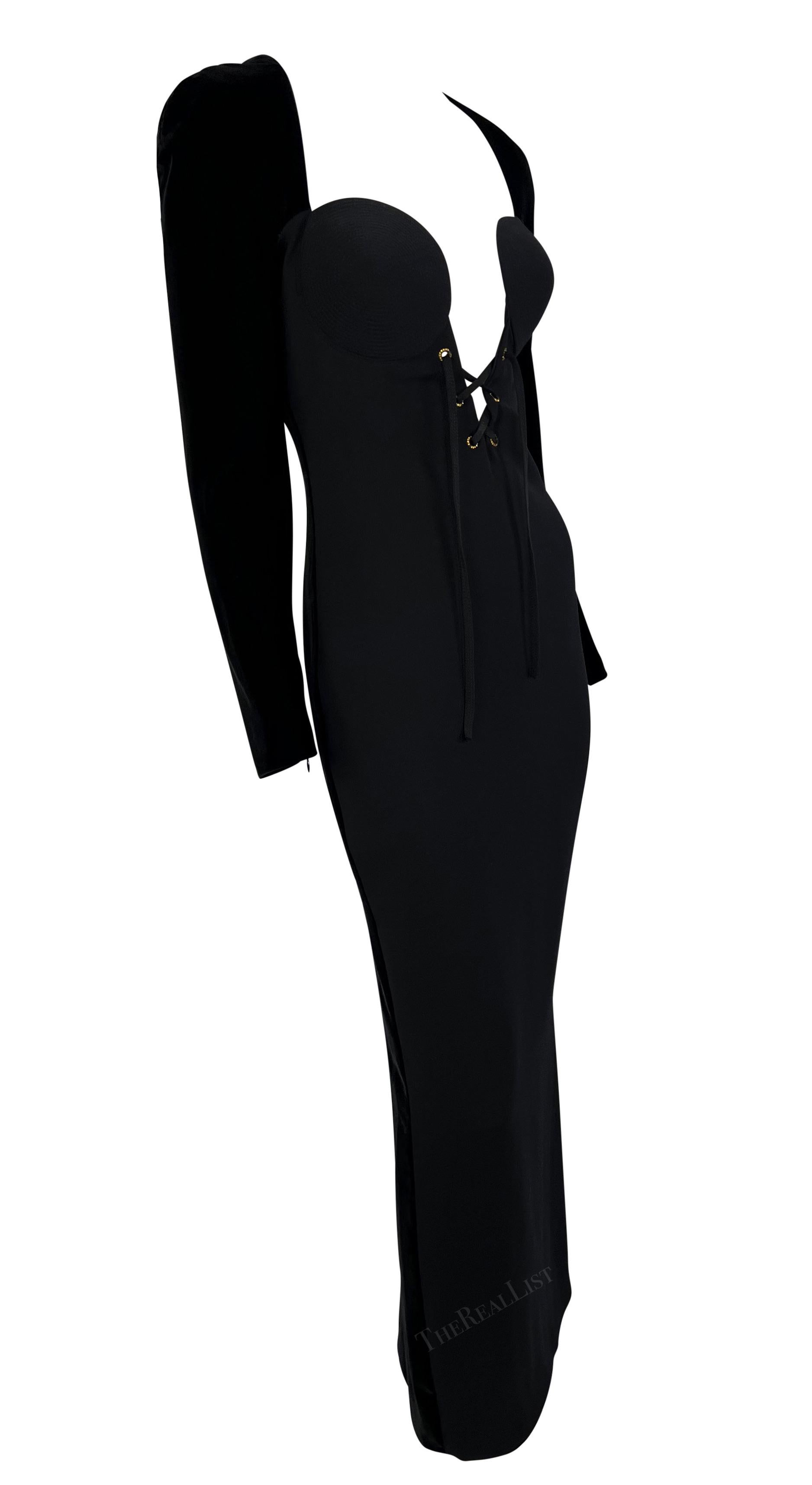 F/W 1991 Gianni Versace Black Velvet Plunging Neckline Runway Dress 7