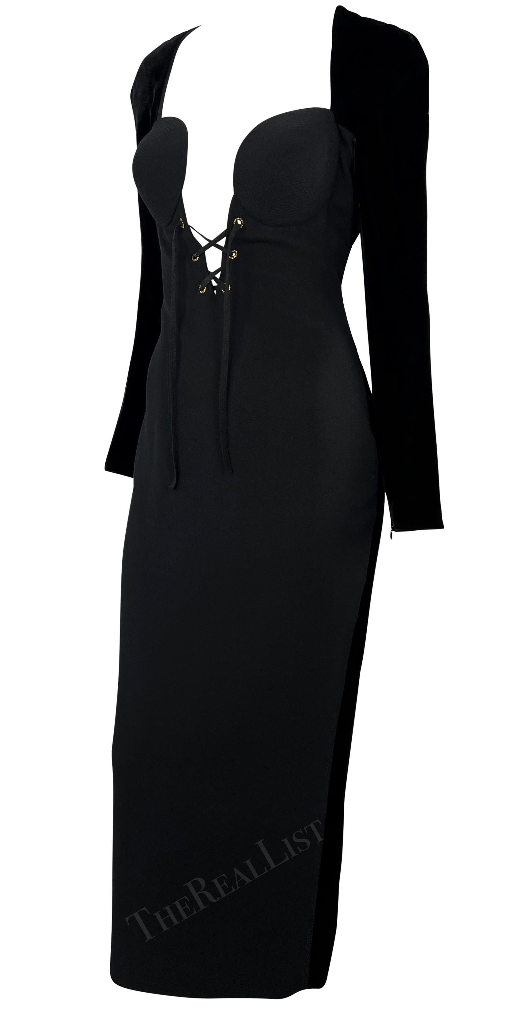 F/W 1991 Gianni Versace Black Velvet Plunging Neckline Runway Dress 1
