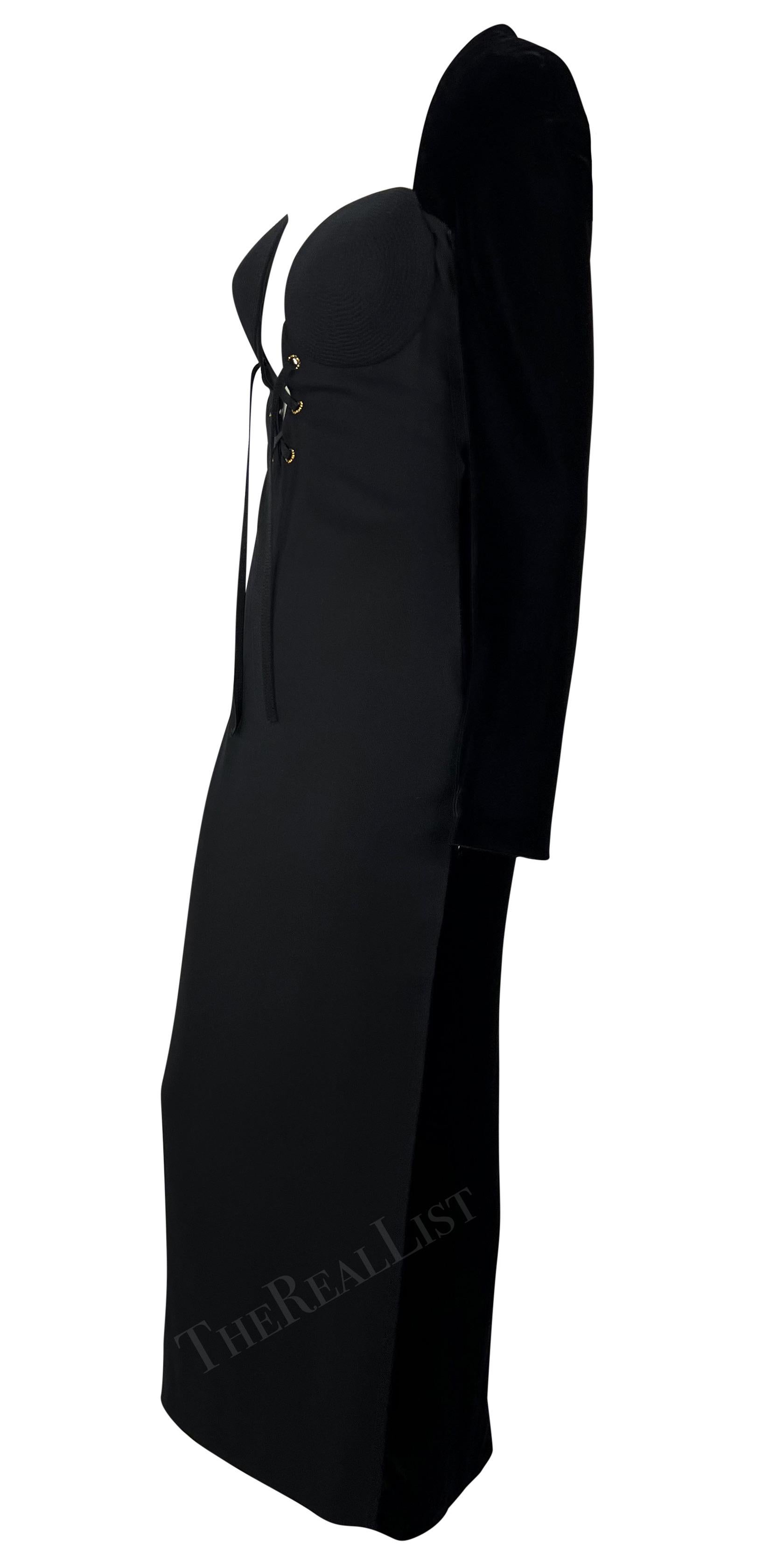 F/W 1991 Gianni Versace Black Velvet Plunging Neckline Runway Dress 3