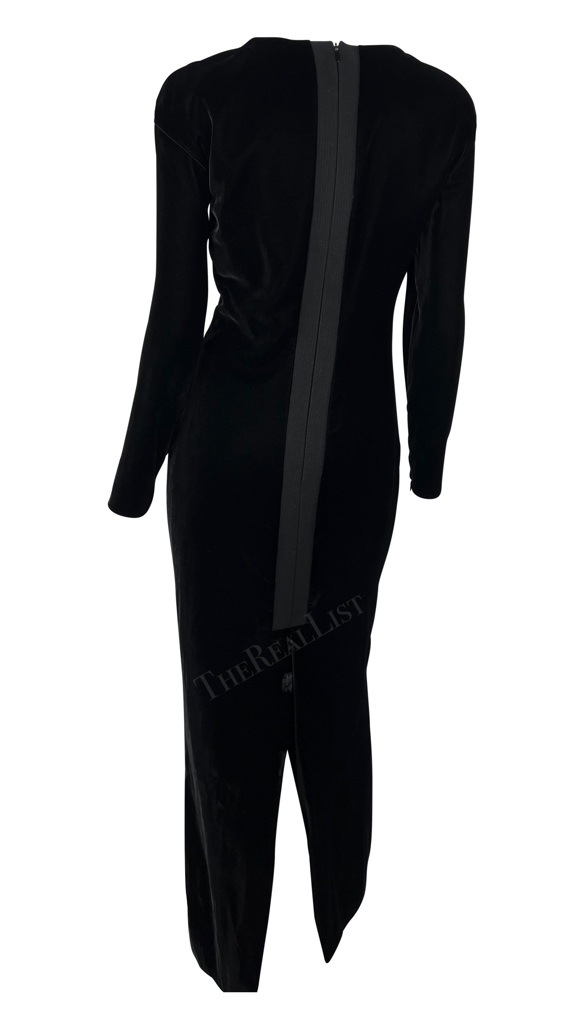F/W 1991 Gianni Versace Black Velvet Plunging Neckline Runway Dress 4