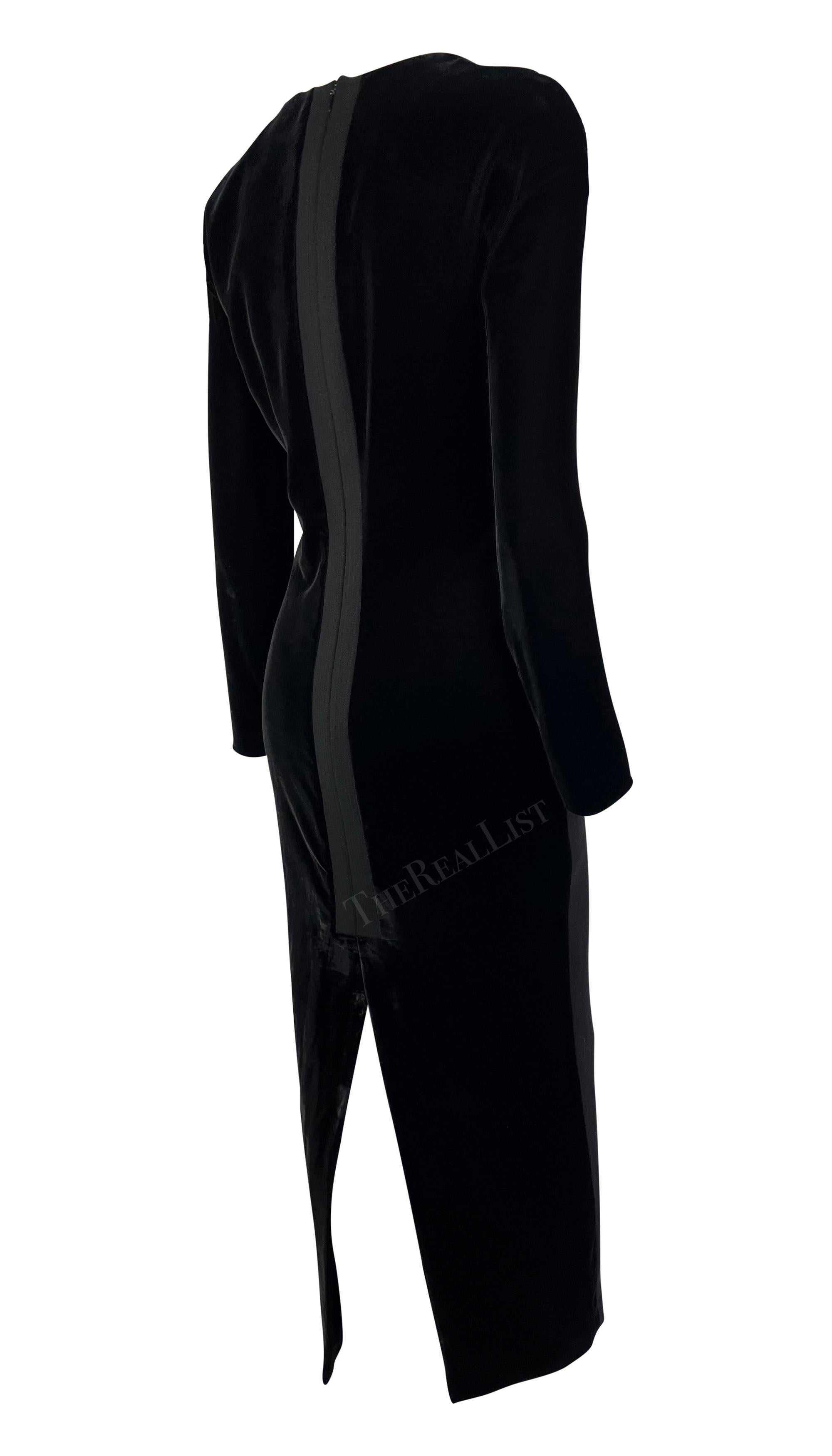 F/W 1991 Gianni Versace Black Velvet Plunging Neckline Runway Dress 5