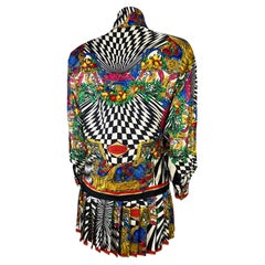 Vintage F/W 1991 Gianni Versace Couture Op Art Atelier Print Pleated Skirt Blouse Set
