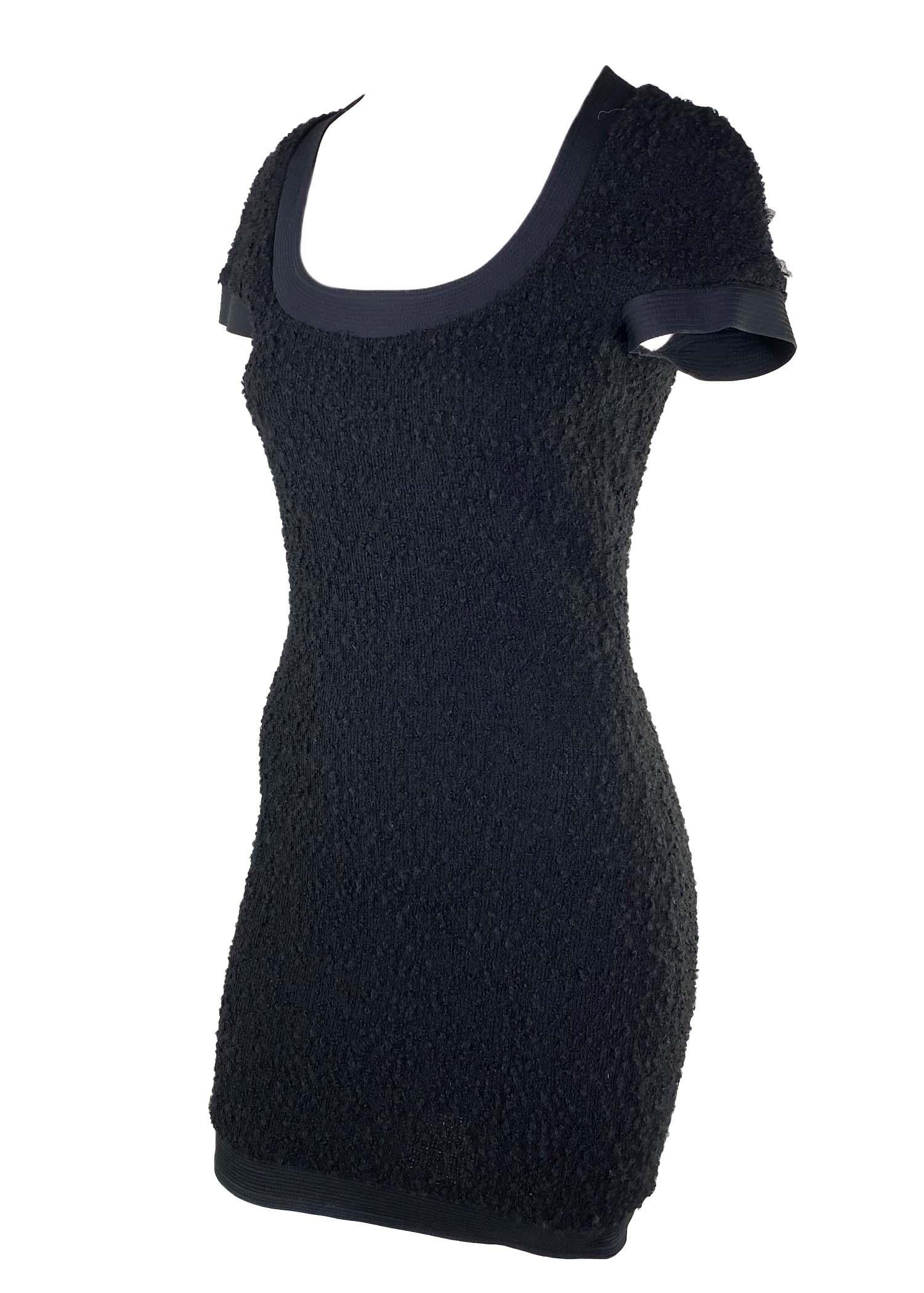F/W 1991 Gianni Versace Couture Runway Black Stretch Bouclé Wool Mini Dress LBD In Good Condition For Sale In West Hollywood, CA