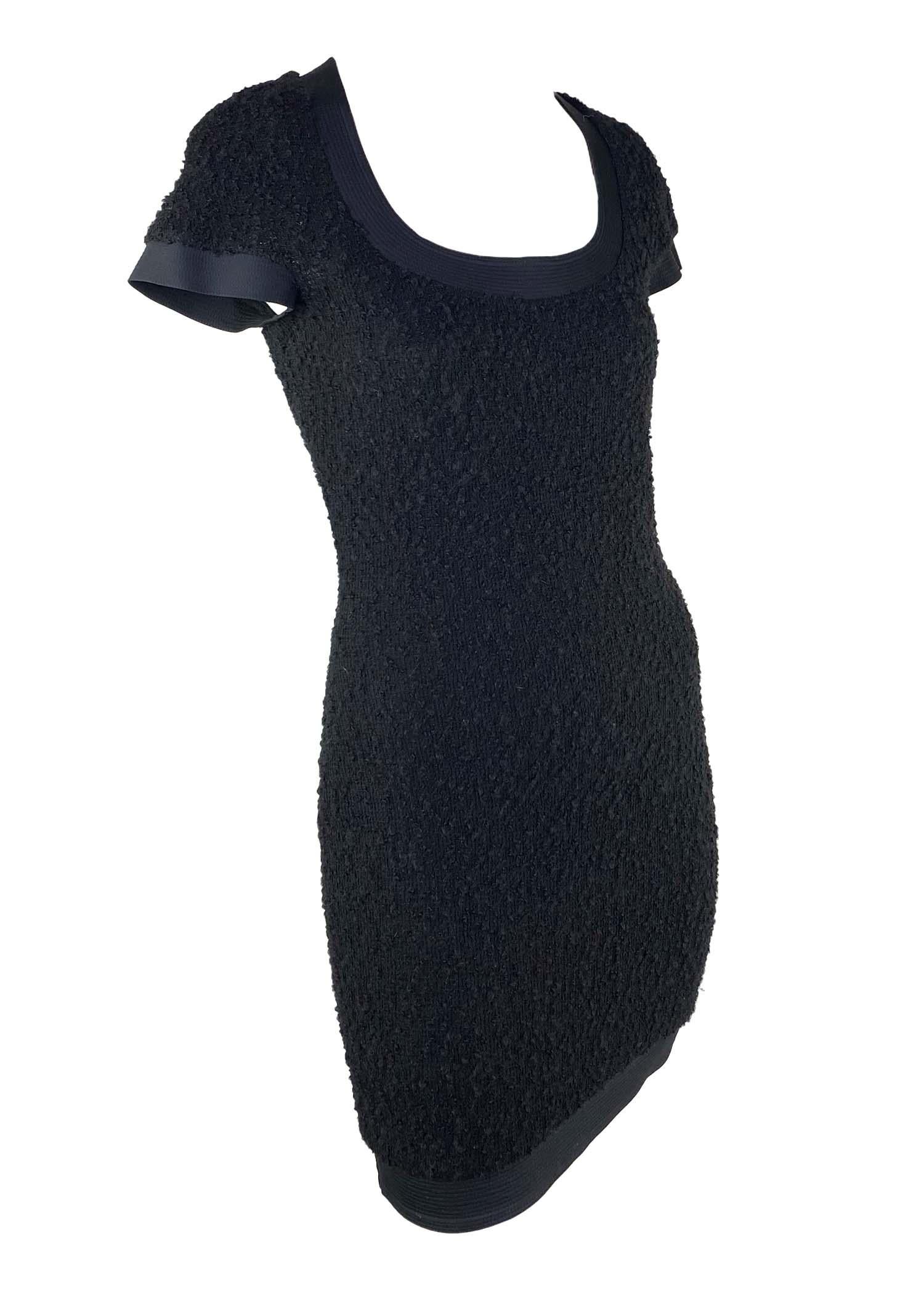 F/W 1991 Gianni Versace Couture Runway Black Stretch Bouclé Wool Mini Dress LBD For Sale 3