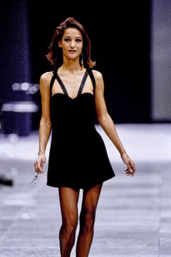 F/W 1991 Gianni Versace Couture Runway Black Velvet Strappy Bodycon Mini Dress