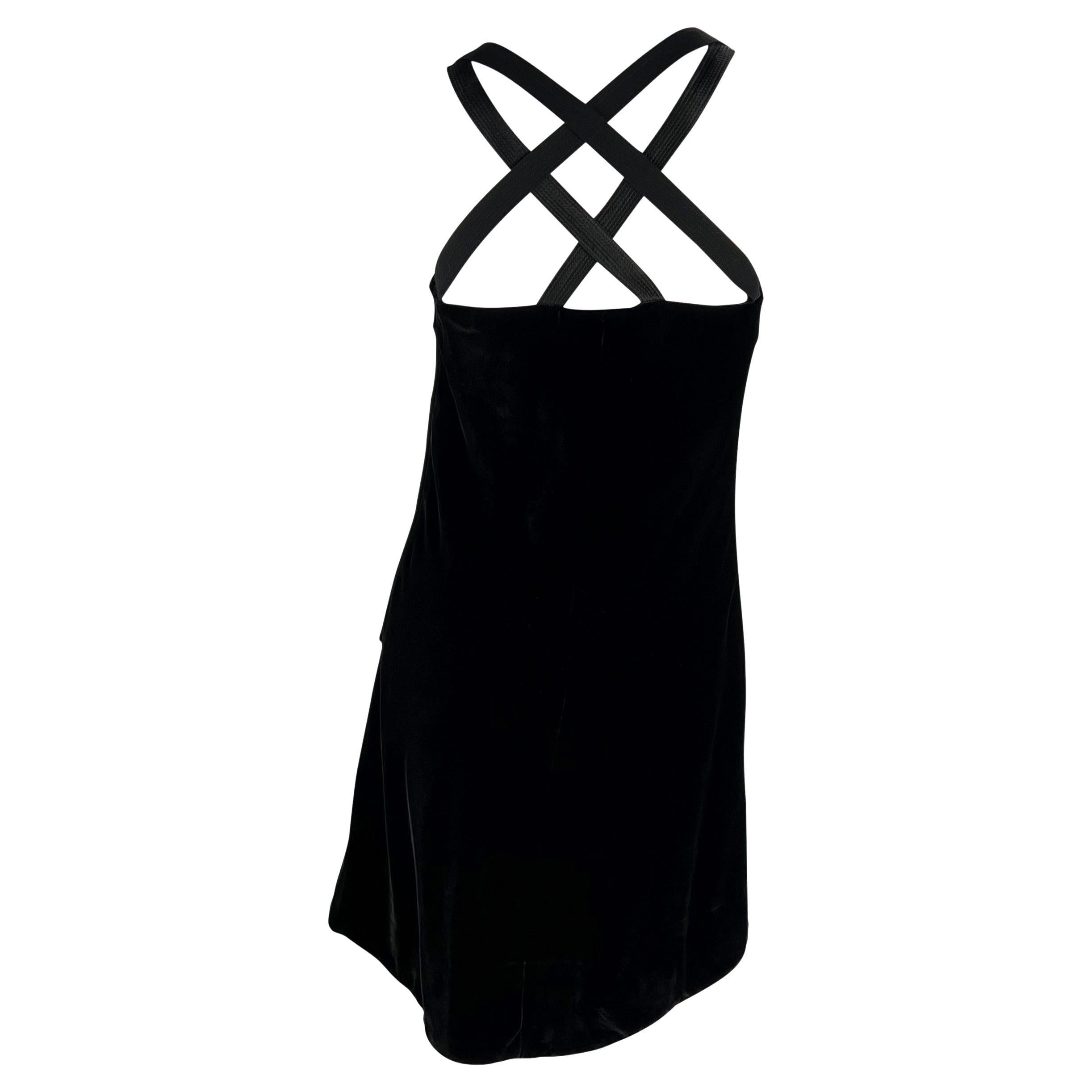 Women's F/W 1991 Gianni Versace Couture Runway Black Velvet Strappy Bodycon Mini Dress For Sale