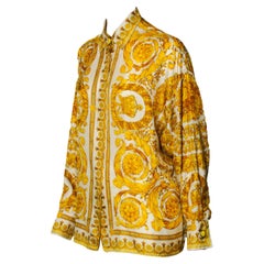 F/W 1991 Gianni Versace Couture Camisa de seda con cuello dorado estilo barroco