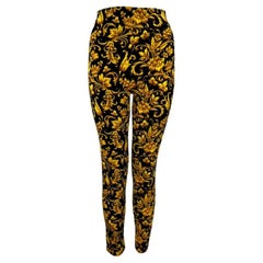 F/W 1991 Gianni Versace Runway Black Gold Velvet Baroque Print Tights
