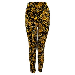 F/W 1991 Gianni Versace Runway Black Gold Velvet Baroque Print Tights
