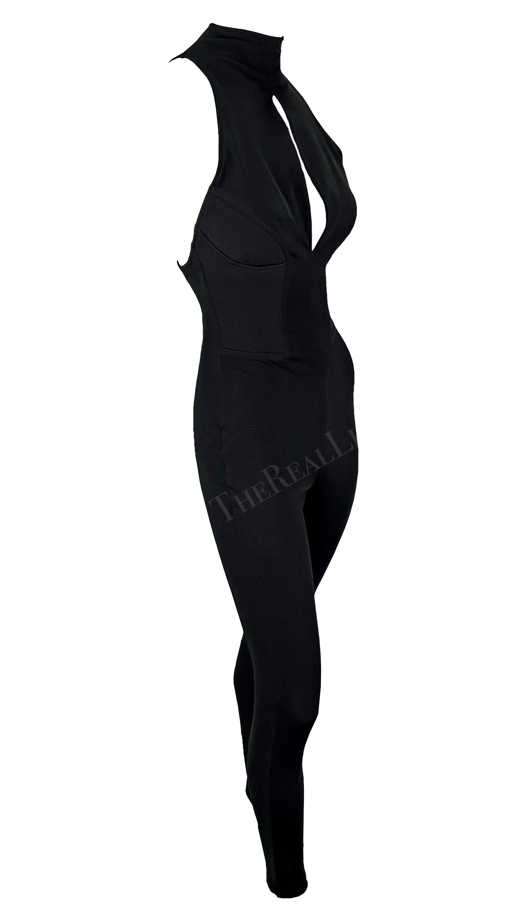 F/W 1991 Gianni Versace Runway Sleeveless Stretch Bodycon Ribbed Black Catsuit 6