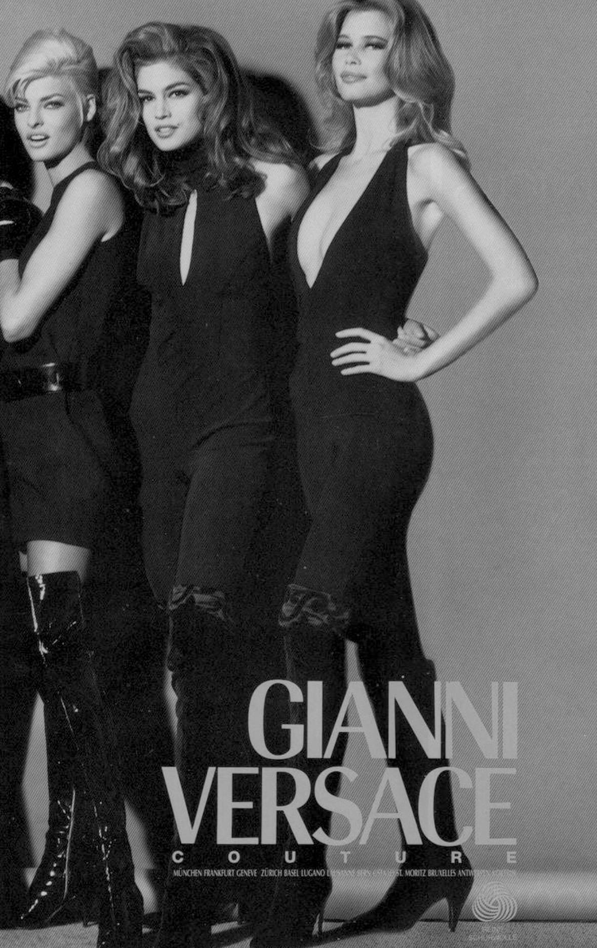 Women's F/W 1991 Gianni Versace Runway Sleeveless Stretch Bodycon Ribbed Black Catsuit