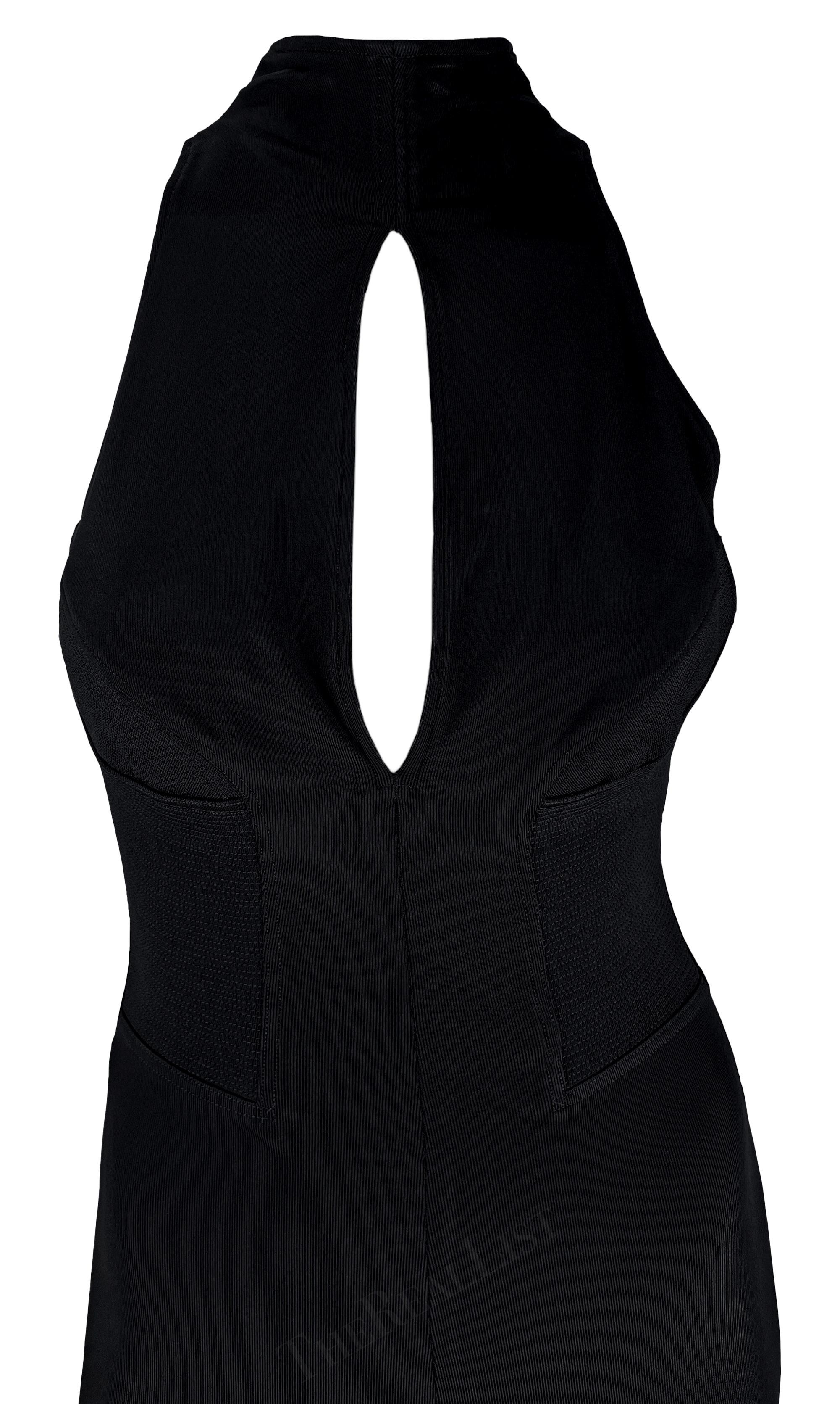 F/W 1991 Gianni Versace Runway Sleeveless Stretch Bodycon Ribbed Black Catsuit 1