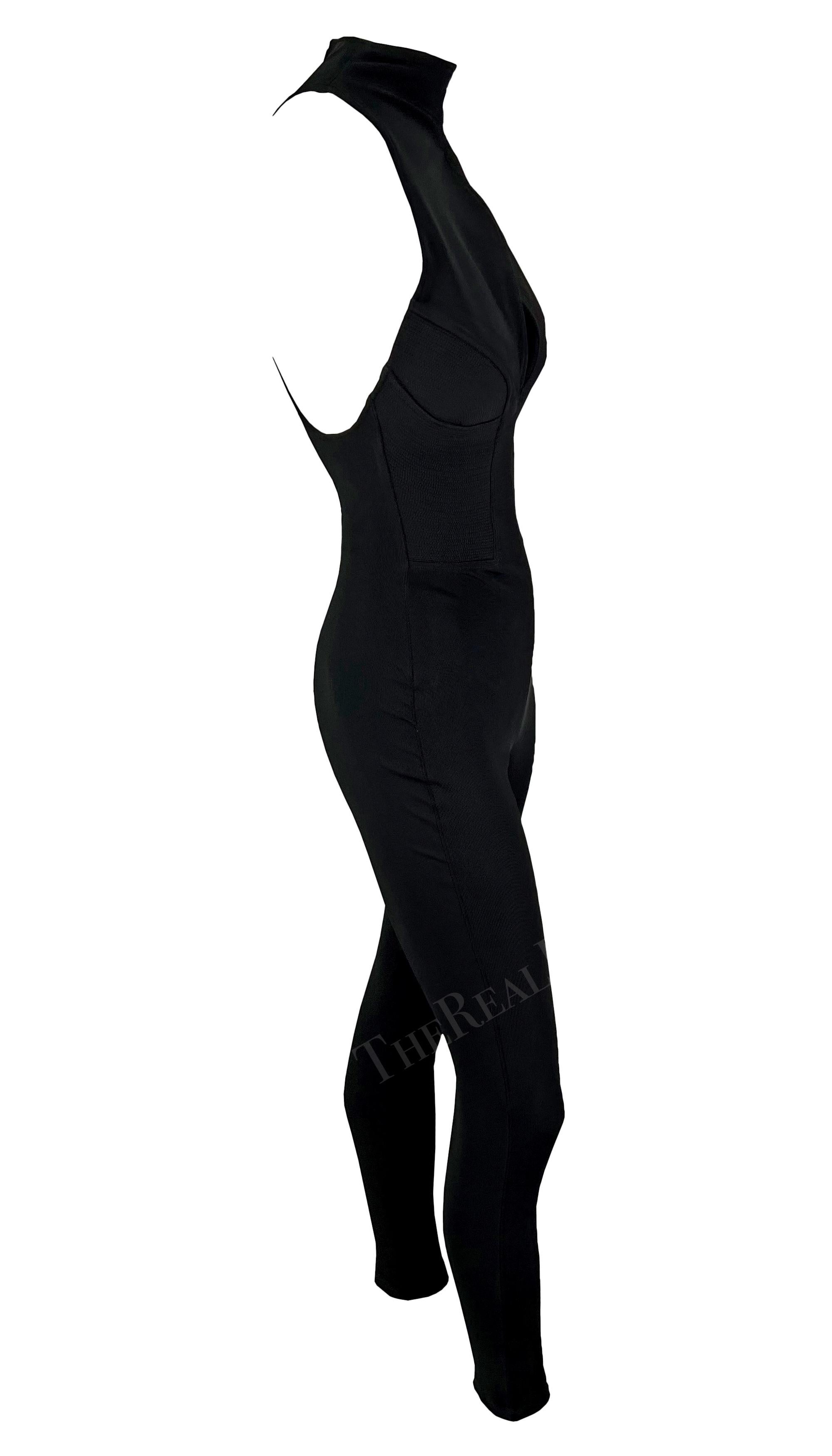 F/W 1991 Gianni Versace Runway Sleeveless Stretch Bodycon Ribbed Black Catsuit 5