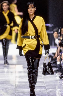 F/W 1991 Gianni Versace Yellow Oversized Runway Wool Color Block Coat