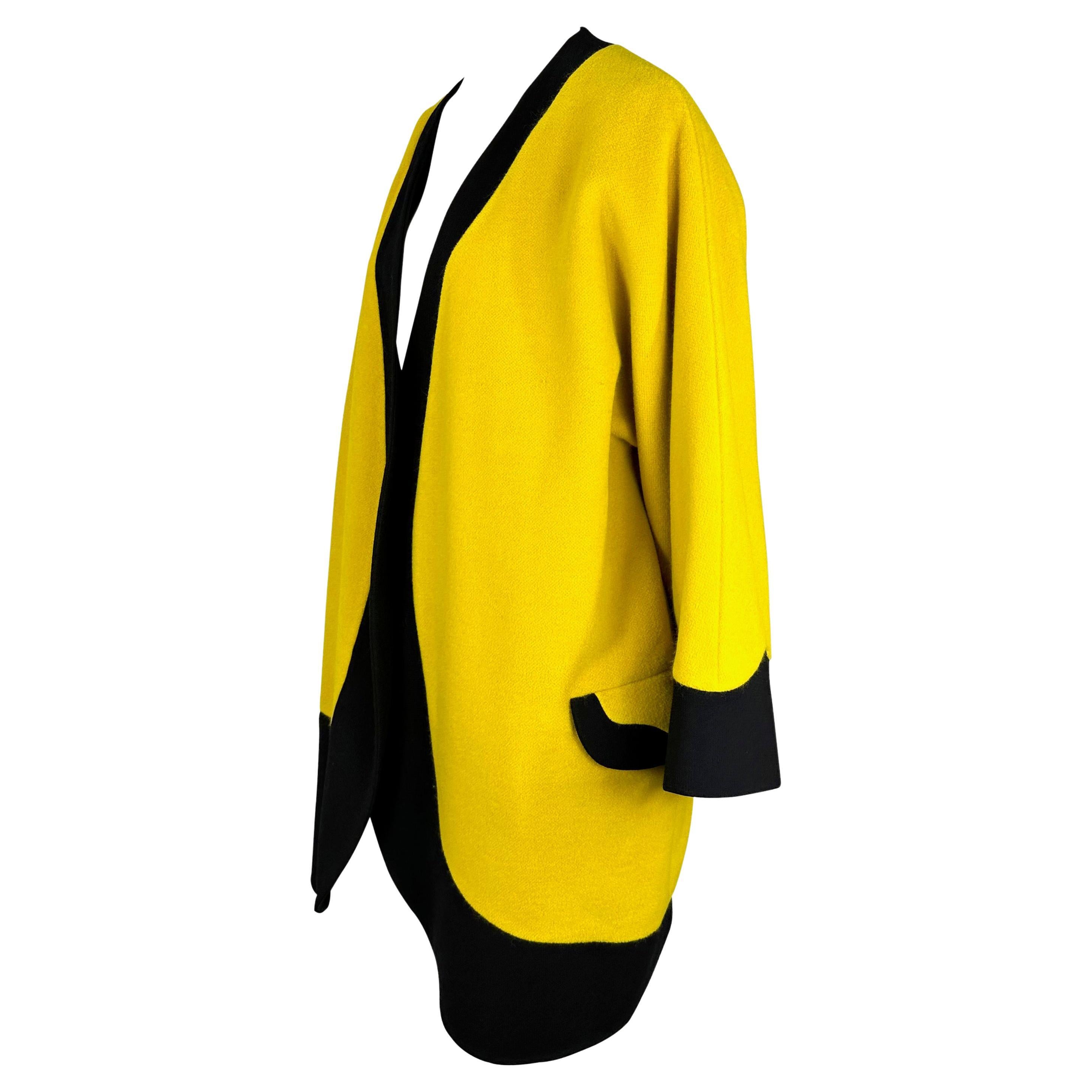 Women's F/W 1991 Gianni Versace Yellow Oversized Runway Wool Color Block Coat For Sale