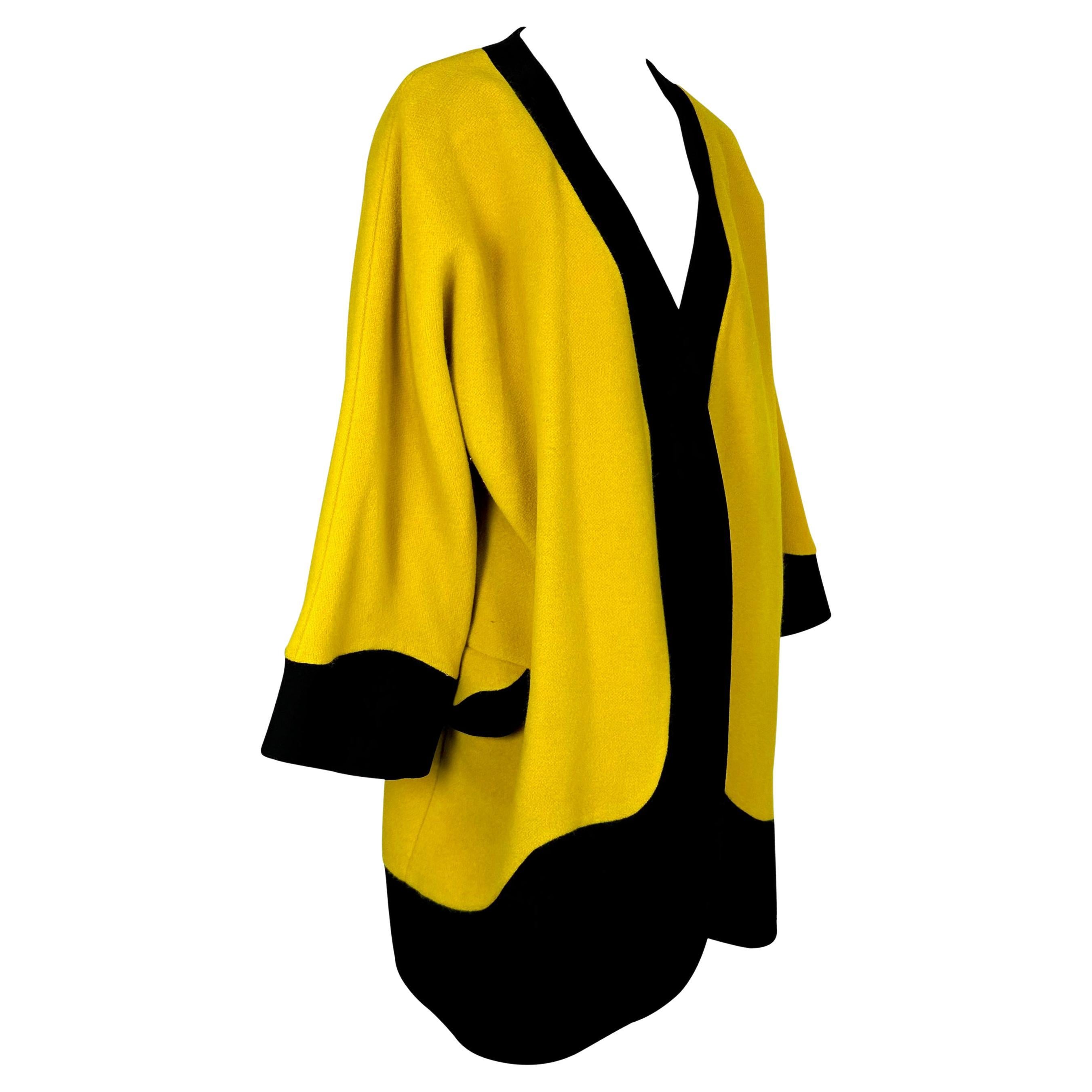 F/W 1991 Gianni Versace Yellow Oversized Runway Wool Color Block Coat