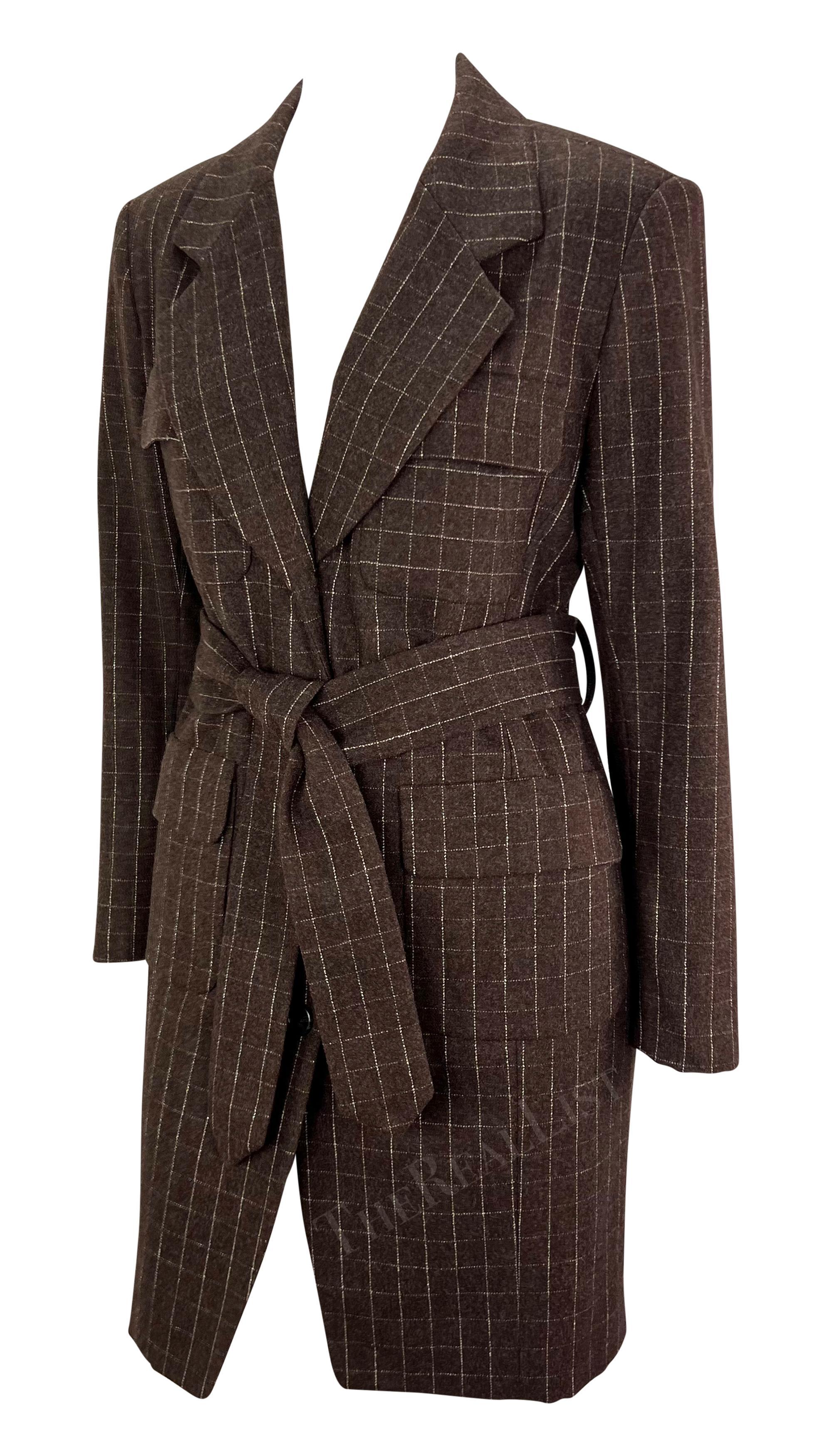 F/W 1991 Isaac Mizrahi Runway Brown Window Pane Blazer Mini Blazer Mantel Kleid (Schwarz) im Angebot