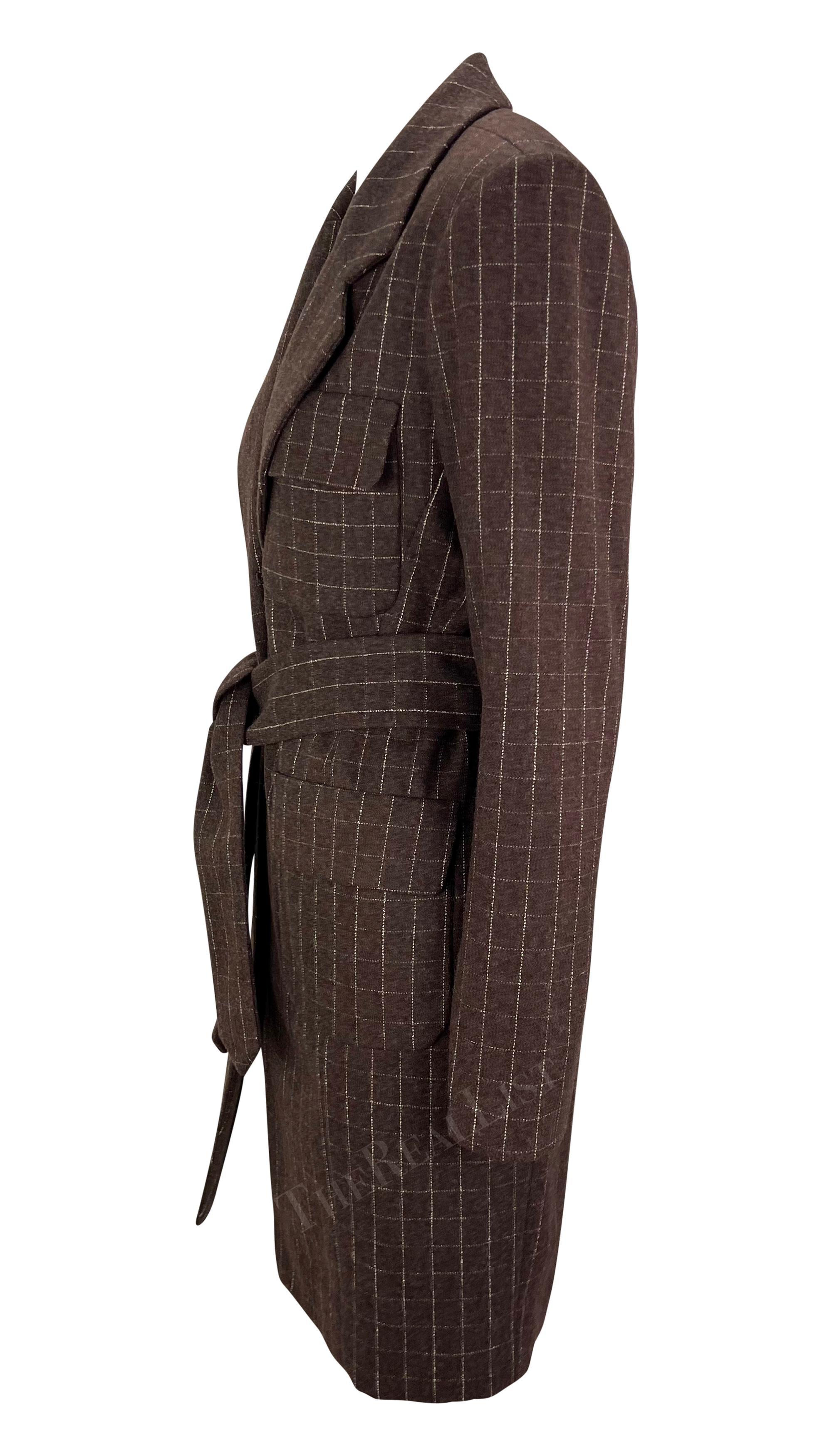 F/W 1991 Isaac Mizrahi Runway Brown Window Pane Blazer Mini Blazer Mantel Kleid im Angebot 1