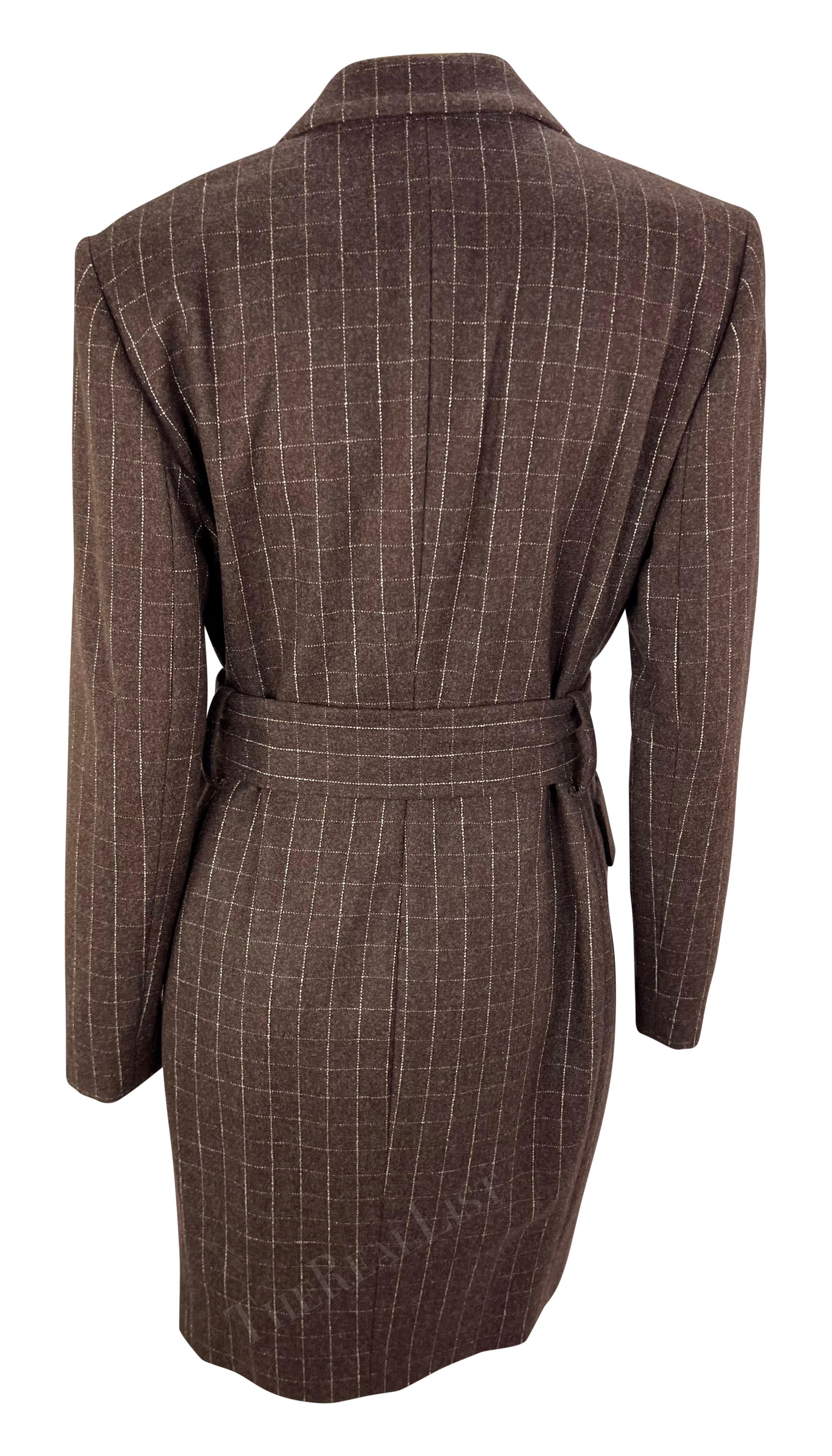 F/W 1991 Isaac Mizrahi Runway Brown Window Pane Blazer Mini Blazer Coat Dress For Sale 2