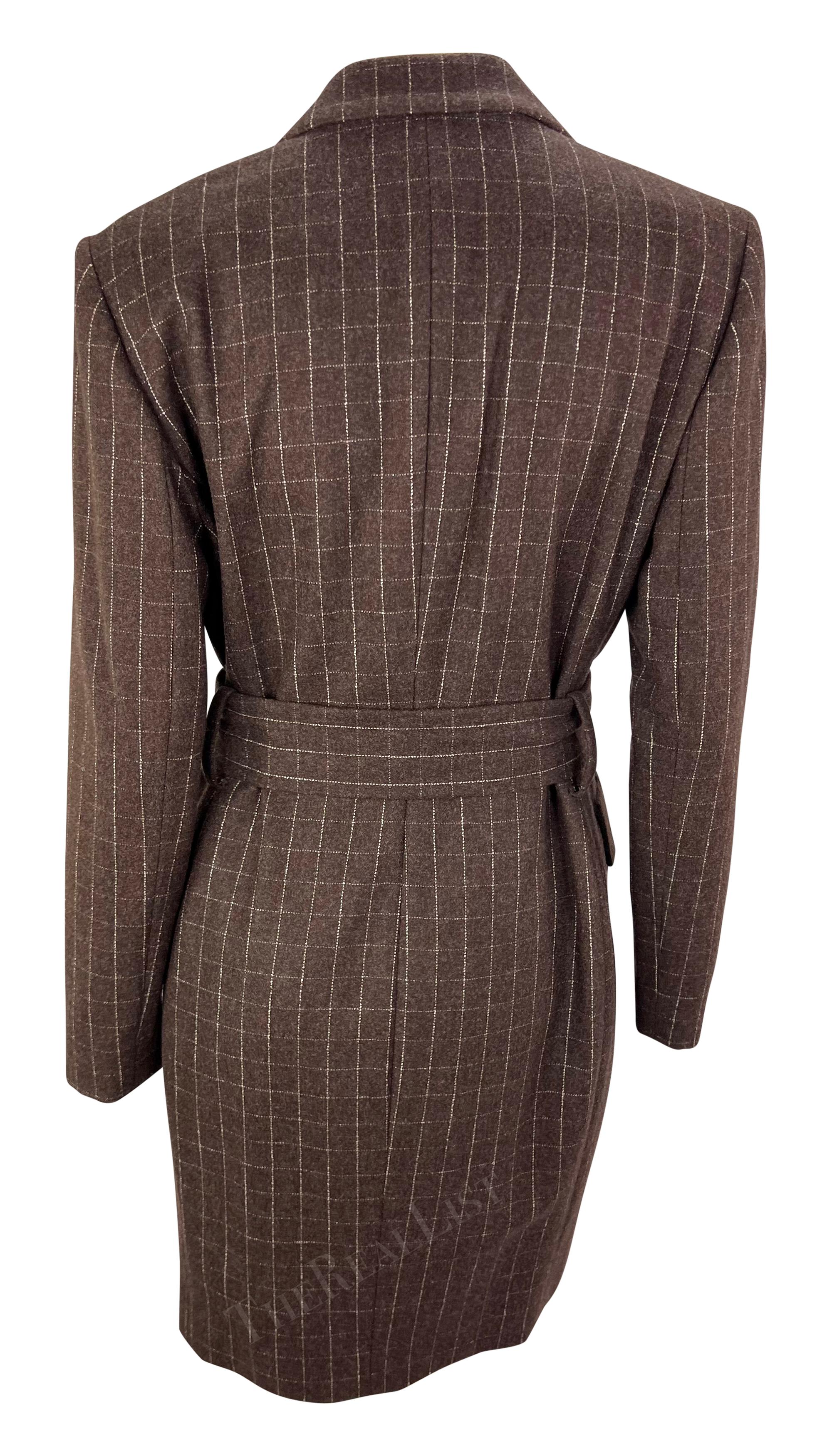 F/W 1991 Isaac Mizrahi Runway Brown Window Pane Blazer Mini Blazer Coat Dress For Sale 3