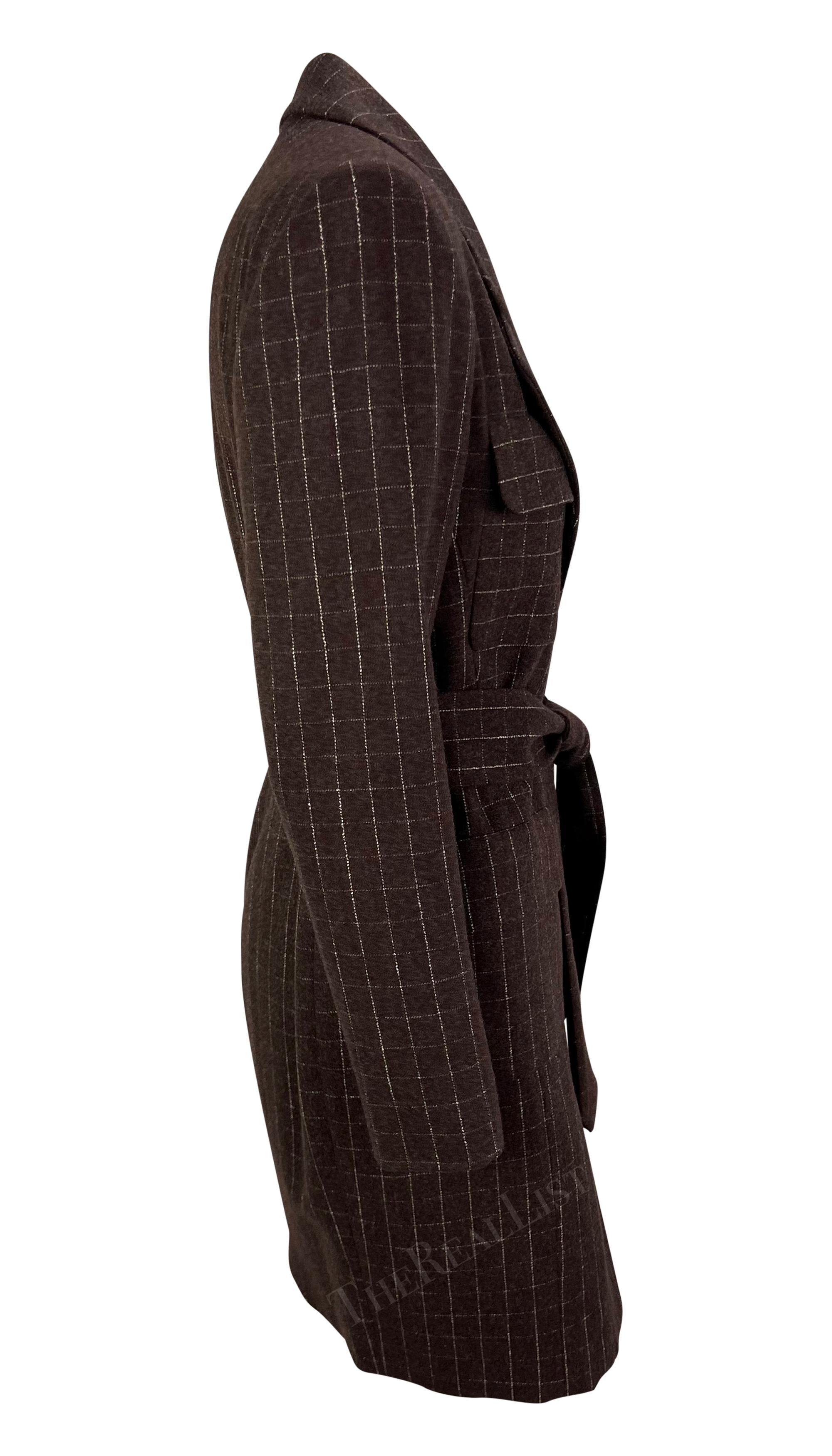 F/W 1991 Isaac Mizrahi Runway Brown Window Pane Blazer Mini Blazer Mantel Kleid im Angebot 3