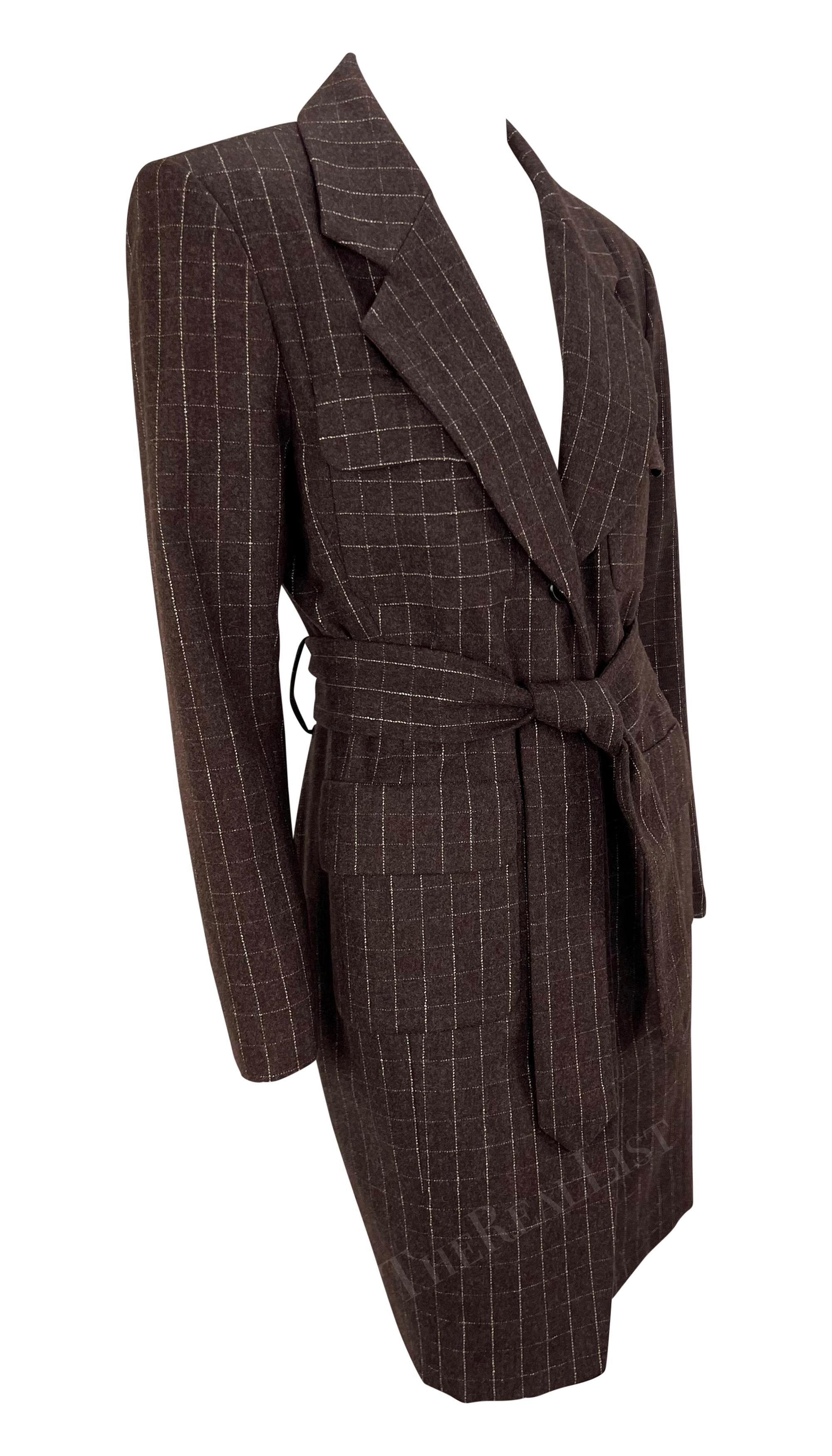 F/W 1991 Isaac Mizrahi Runway Brown Window Pane Blazer Mini Blazer Mantel Kleid im Angebot 4
