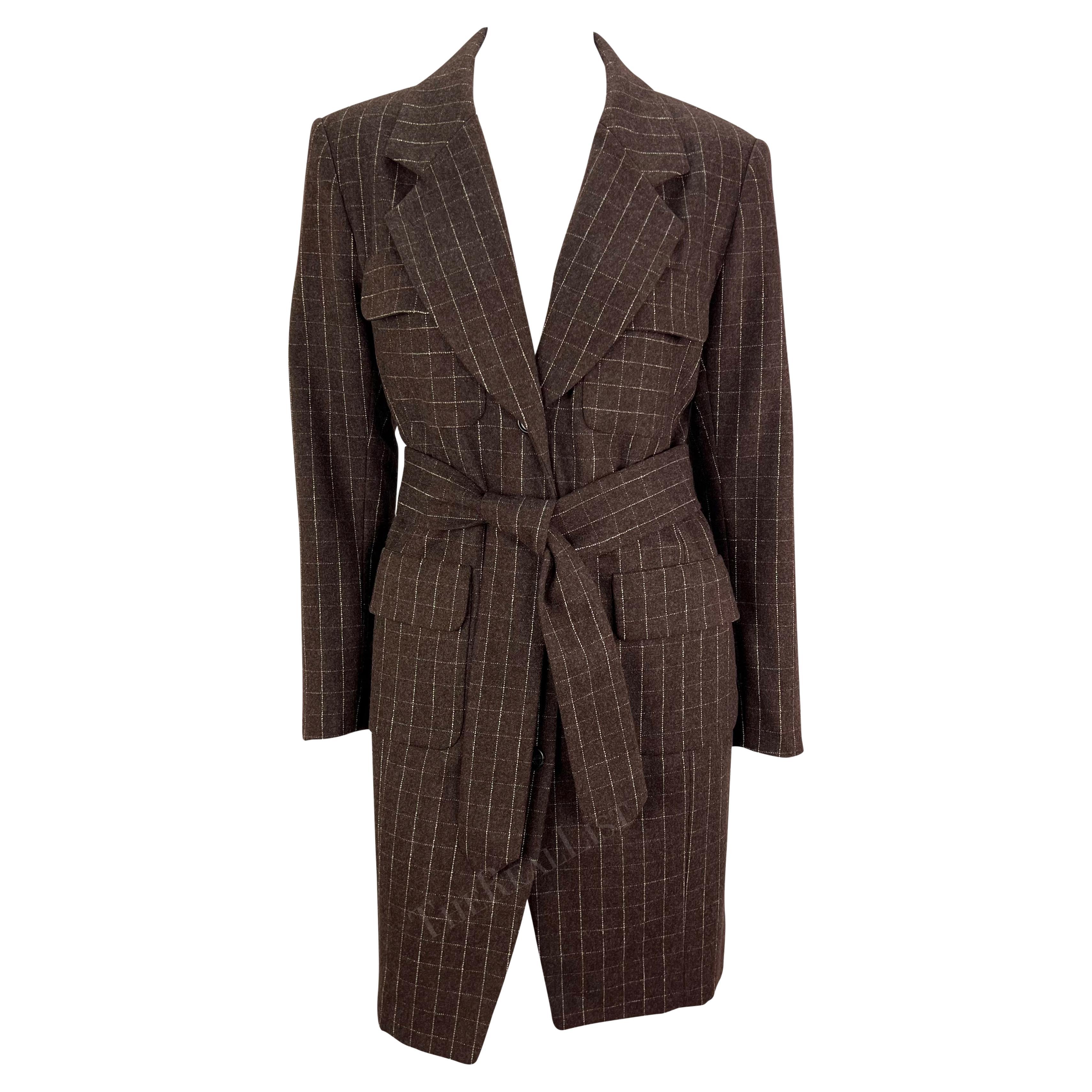 F/W 1991 Isaac Mizrahi Runway Brown Window Pane Blazer Mini Blazer Coat Dress For Sale