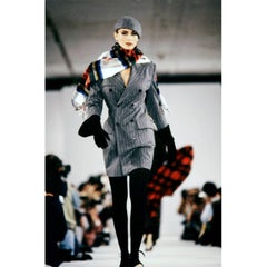 F/W 1991 Isaac Mizrahi Vintage Grey Tonal Striped Double Breasted Coat Dress