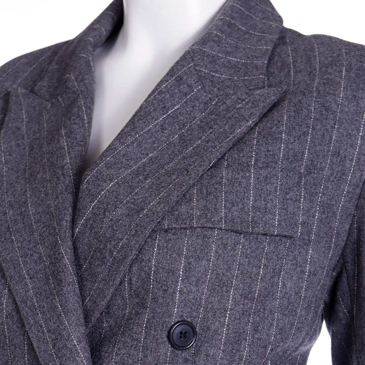 F/W 1991 Isaac Mizrahi Vintage Grey Tonal Striped Double Breasted Coat Dress For Sale 2