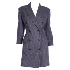 F/W 1991 Isaac Mizrahi Vintage Grey Tonal Striped Double Breasted Coat Dress