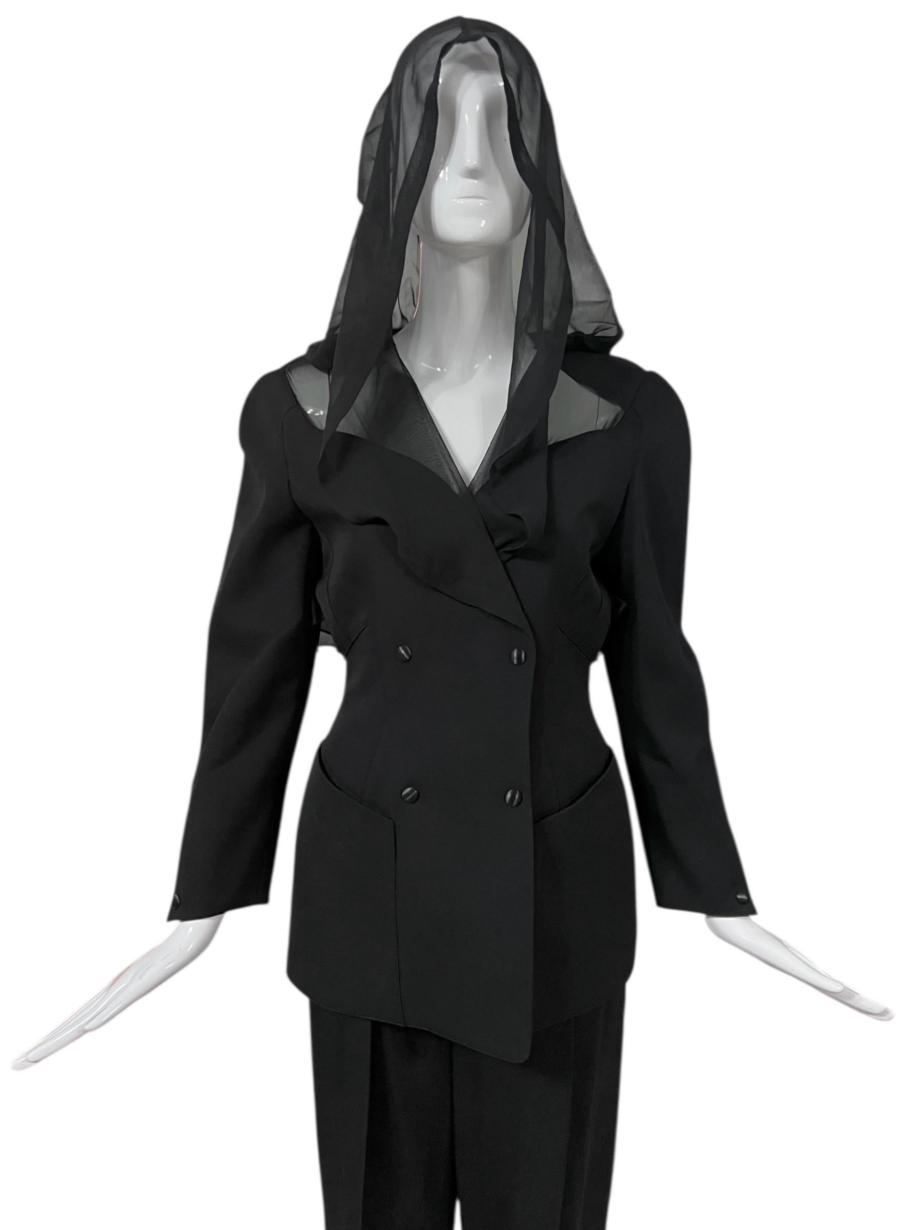 Tuta Thierry Mugler F&F Vintage A/I 1991 con cappuccio nero in vendita 6