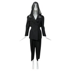 F/W 1991 Thierry Mugler Black Sheer Hooded Vintage Pantsuit