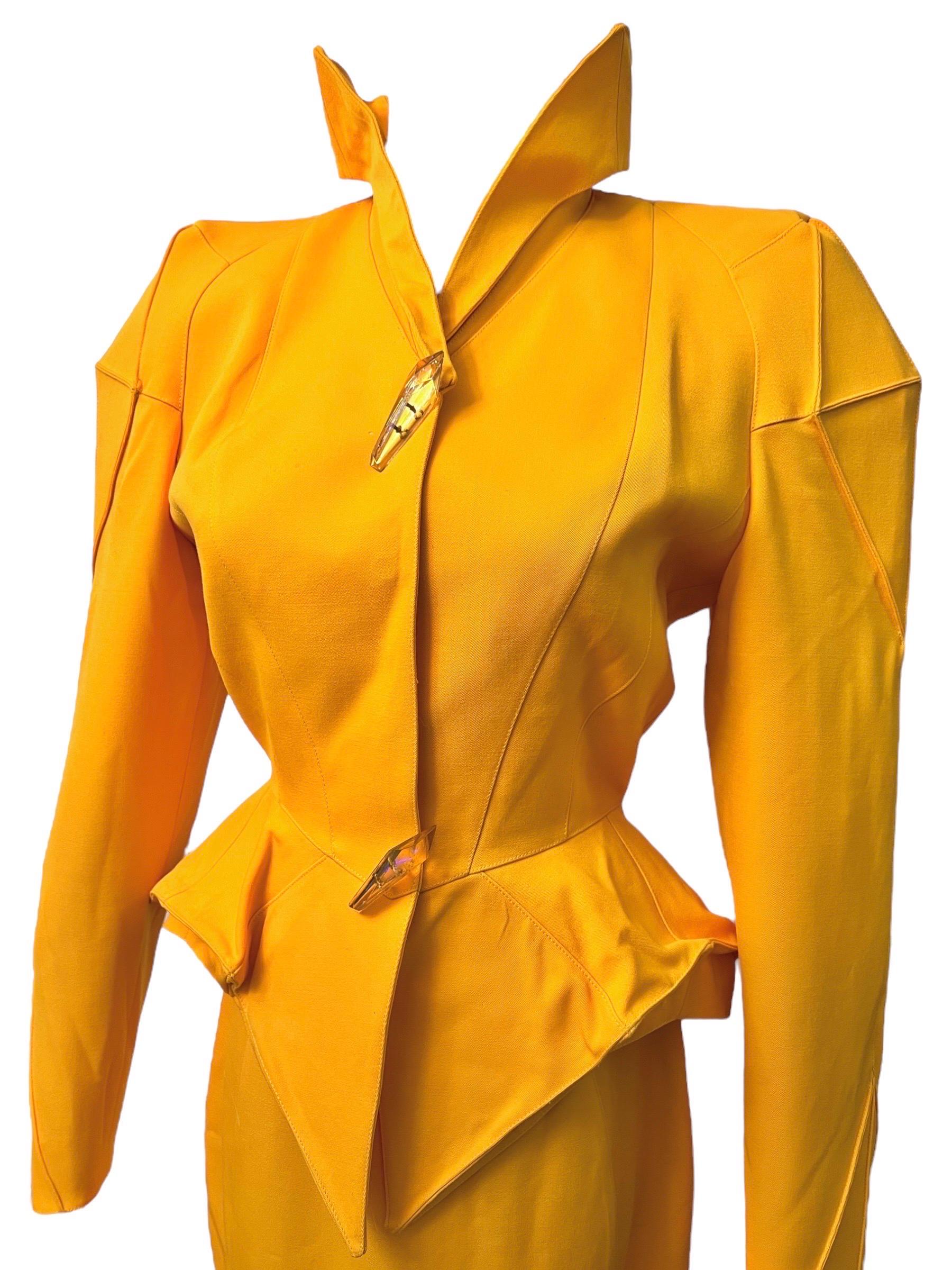 F/W 1991 Thierry Mugler Yellow Sculptural Skirt Suit For Sale 6