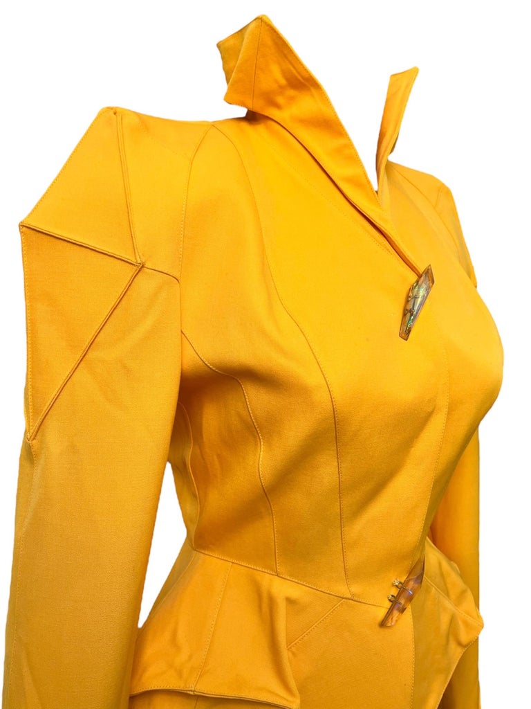 F/W 1991 Thierry Mugler Yellow Sculptural Skirt Suit For Sale at 