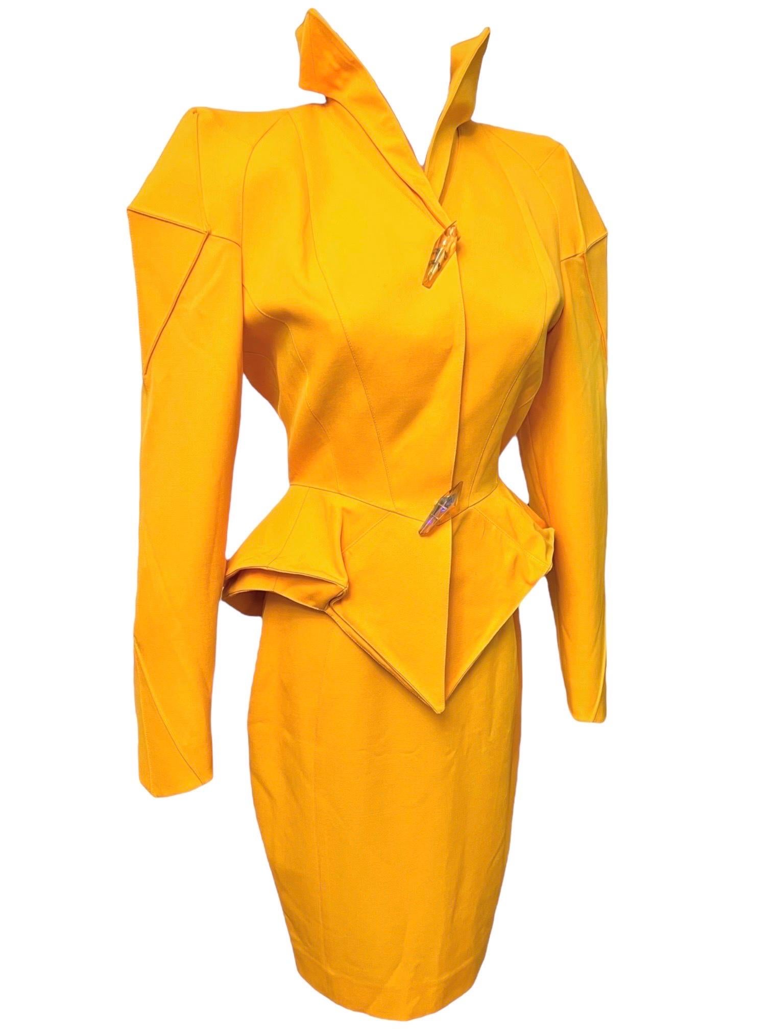 F/W 1991 Thierry Mugler Yellow Sculptural Skirt Suit For Sale 1