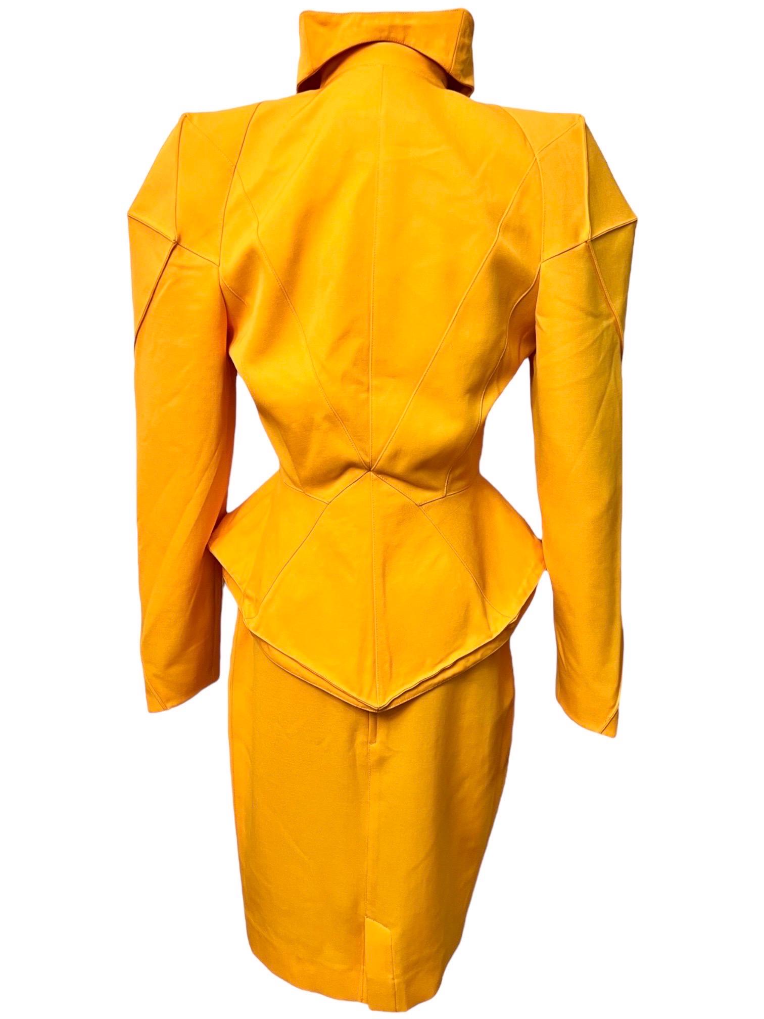 F/W 1991 Thierry Mugler Yellow Sculptural Skirt Suit For Sale 2