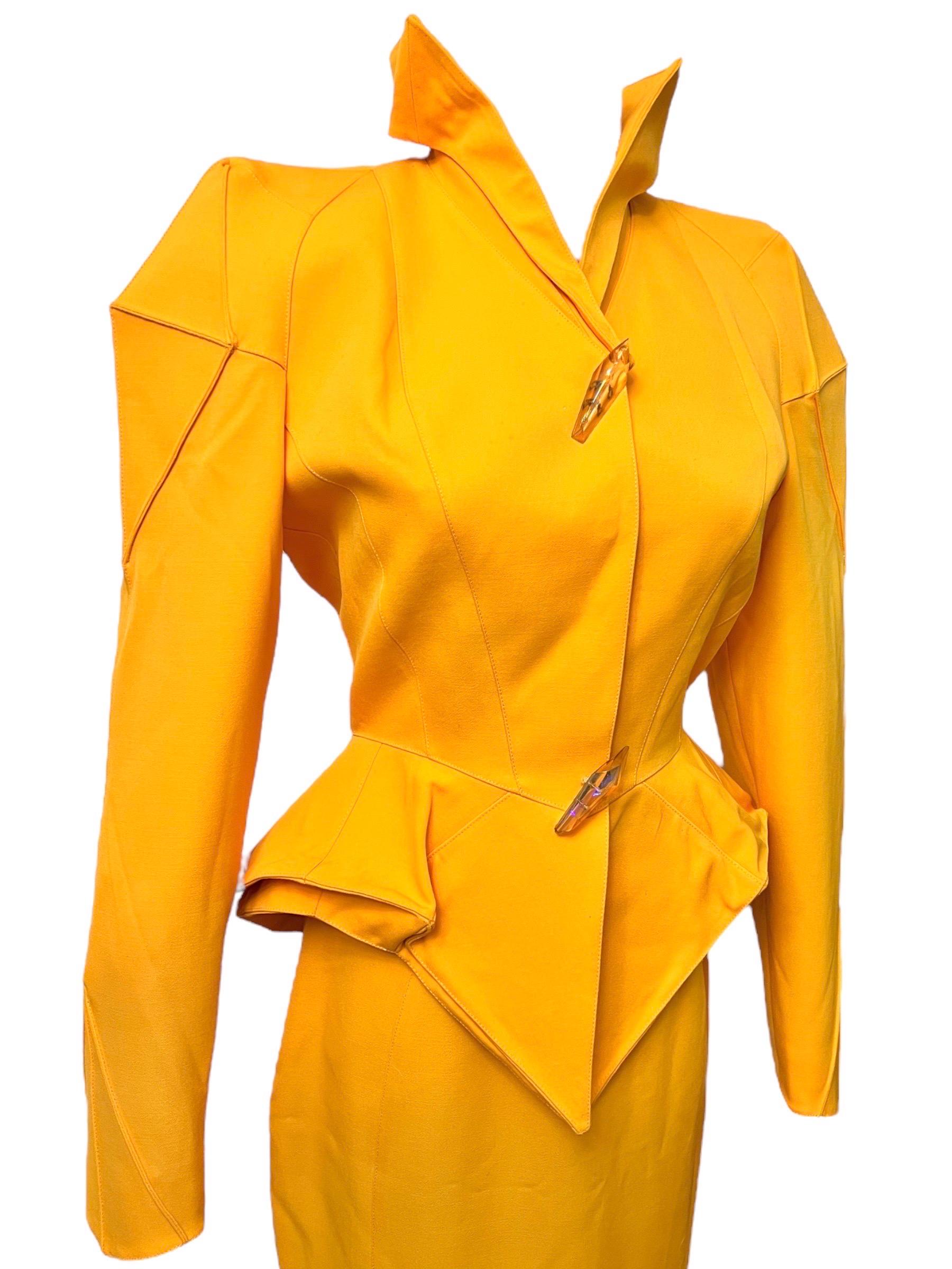 F/W 1991 Thierry Mugler Yellow Sculptural Skirt Suit For Sale 3