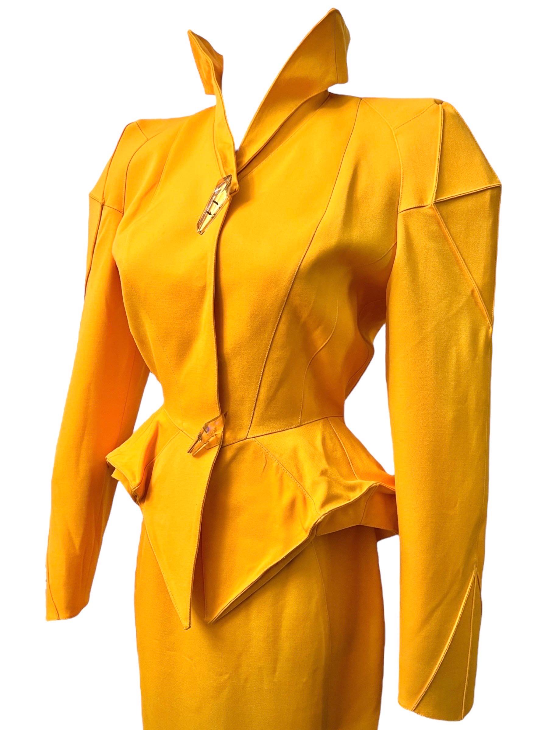 F/W 1991 Thierry Mugler Yellow Sculptural Skirt Suit For Sale 4
