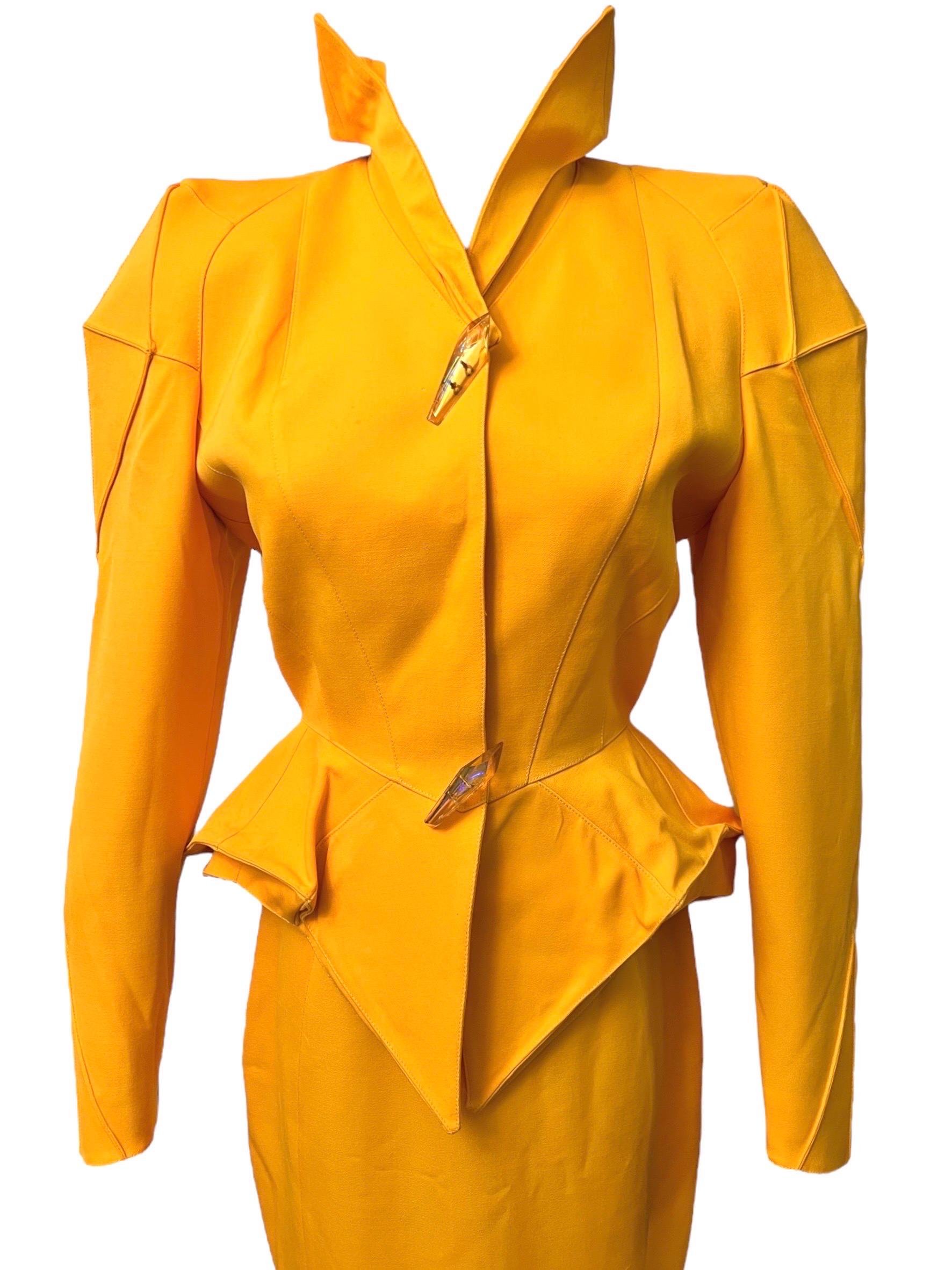 F/W 1991 Thierry Mugler Yellow Sculptural Skirt Suit For Sale 5