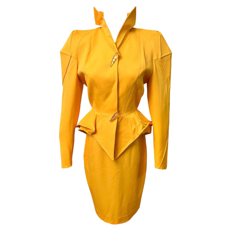 F/W 1991 Thierry Mugler Yellow Sculptural Skirt Suit For Sale at 