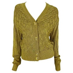 F/W 1992 Atelier Versace Suéter de punto por cable metalizado dorado