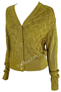 F/W 1992 Atelier Versace Gold Metallic Cable Knit Cardigan Sweater