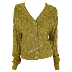 F/W 1992 Atelier Versace Gold Metallic Cable Knit Cardigan Sweater