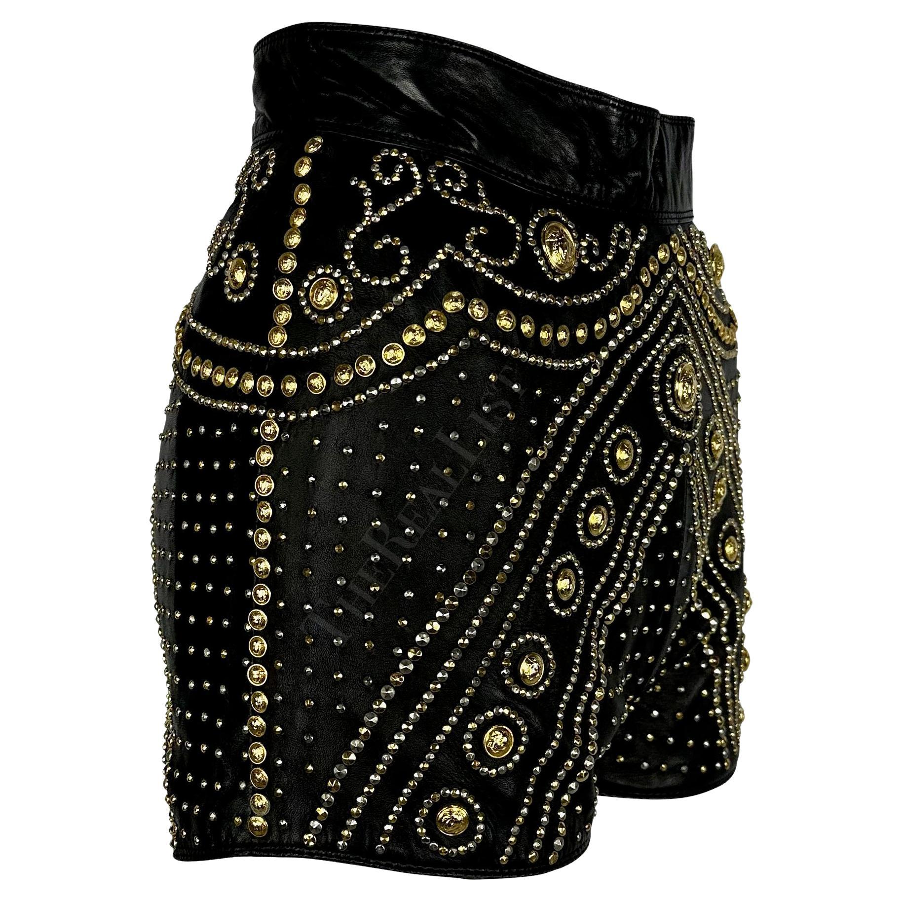 F/W 1992 Atelier Versace Haute Couture Runway Medusa Studded Leather Shorts For Sale 6