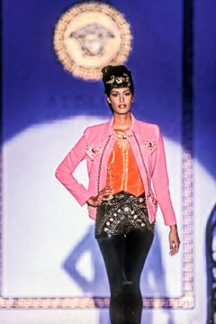 F/W 1992 Atelier Versace Haute Couture Runway Medusa Studded Leather Shorts
