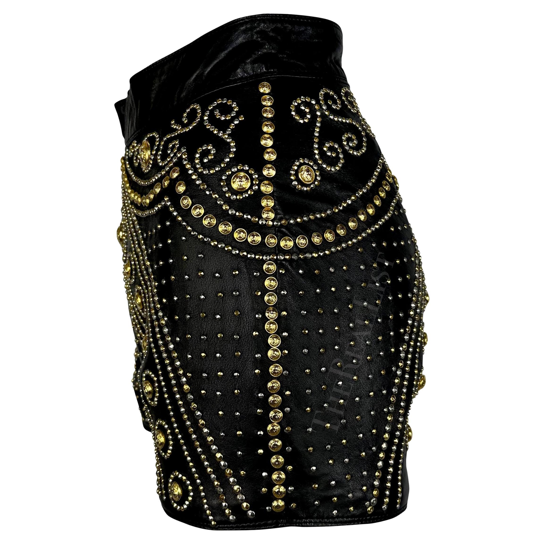 F/W 1992 Atelier Versace Haute Couture Runway Medusa Studded Leather Shorts For Sale 1